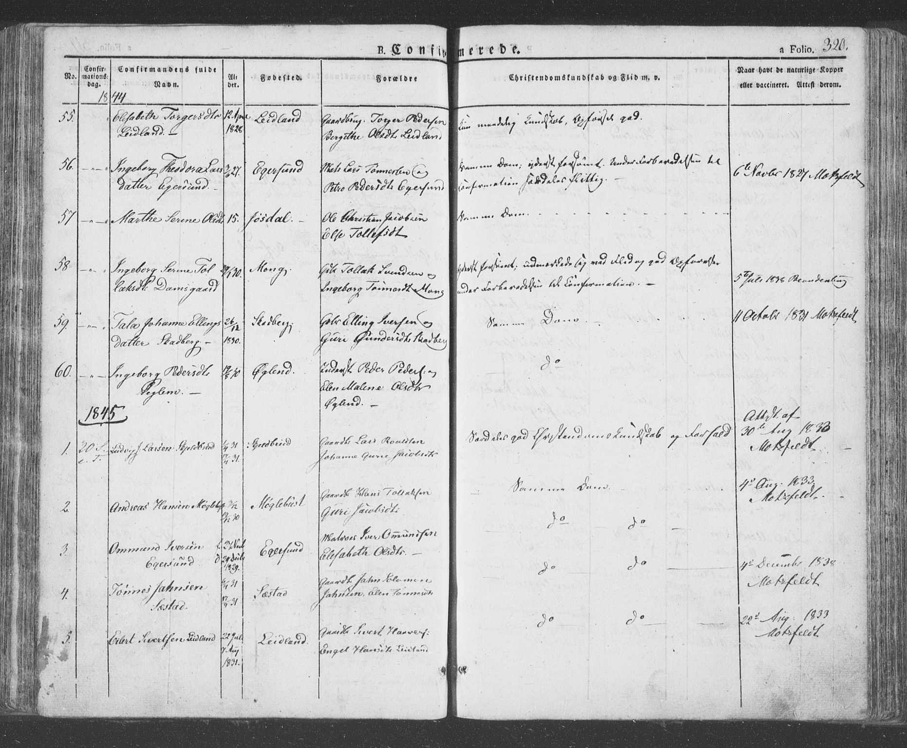 Eigersund sokneprestkontor, SAST/A-101807/S08/L0009: Parish register (official) no. A 9, 1827-1850, p. 320