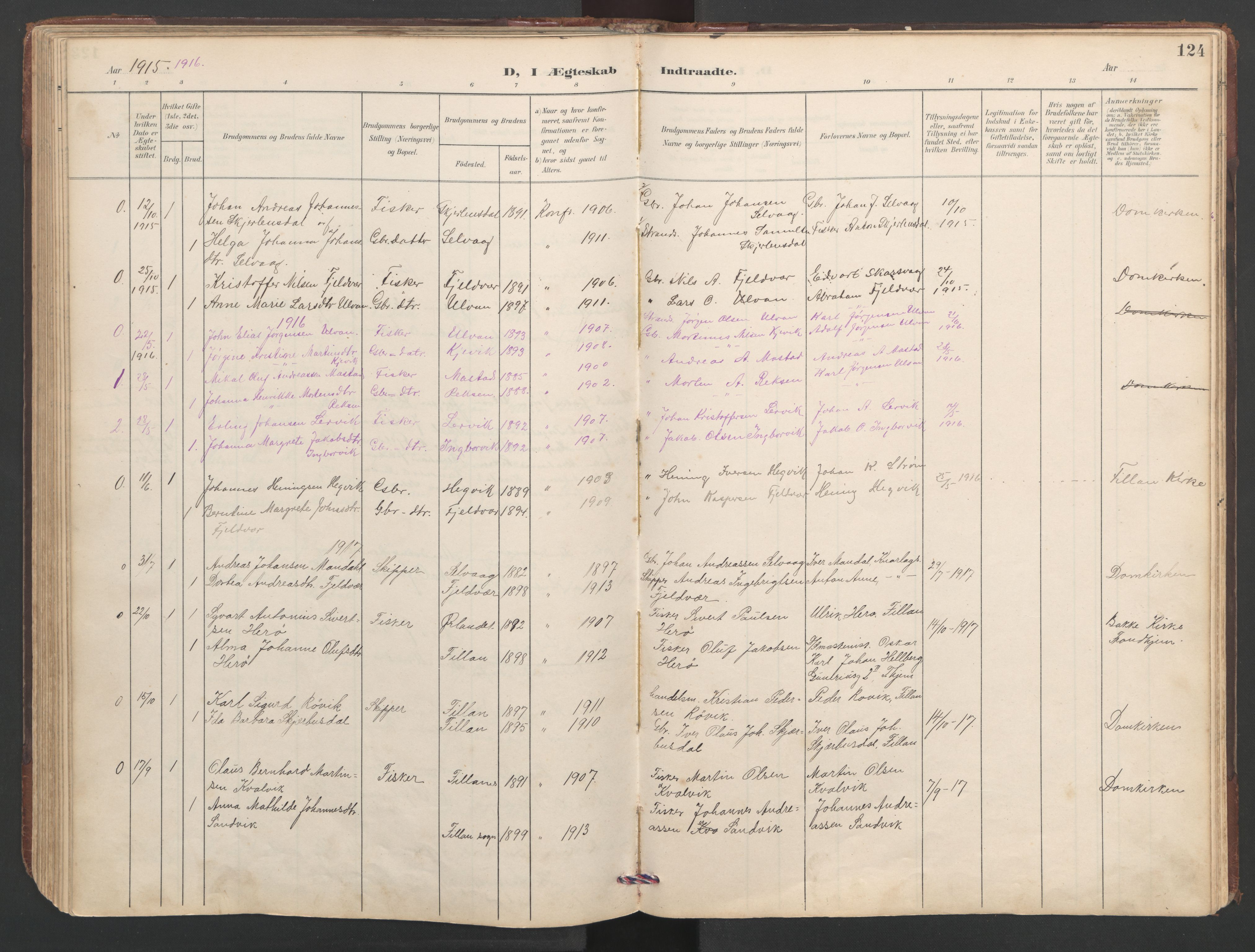 Ministerialprotokoller, klokkerbøker og fødselsregistre - Sør-Trøndelag, SAT/A-1456/638/L0571: Parish register (copy) no. 638C03, 1901-1930, p. 124