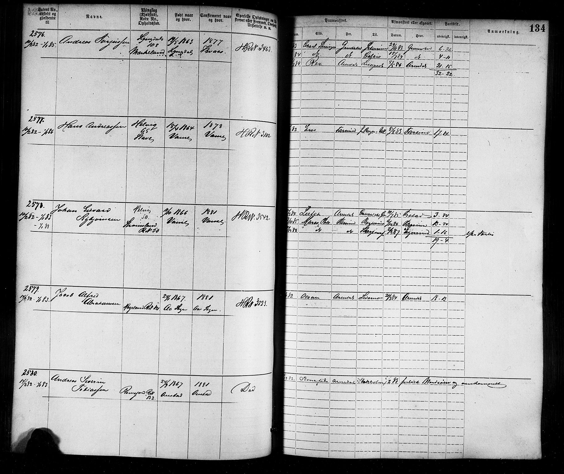 Farsund mønstringskrets, SAK/2031-0017/F/Fa/L0006: Annotasjonsrulle nr 1911-3805 med register, Z-3, 1877-1894, p. 162