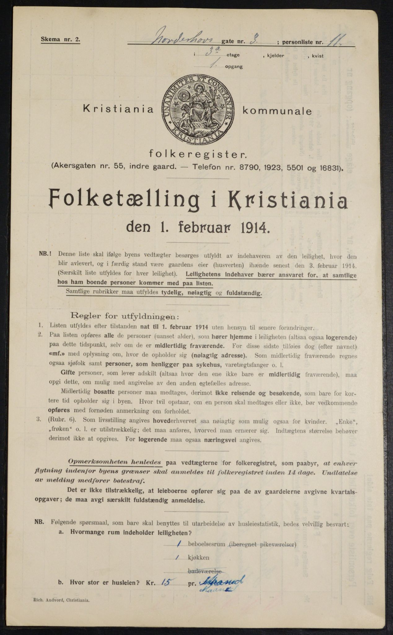 OBA, Municipal Census 1914 for Kristiania, 1914, p. 72443