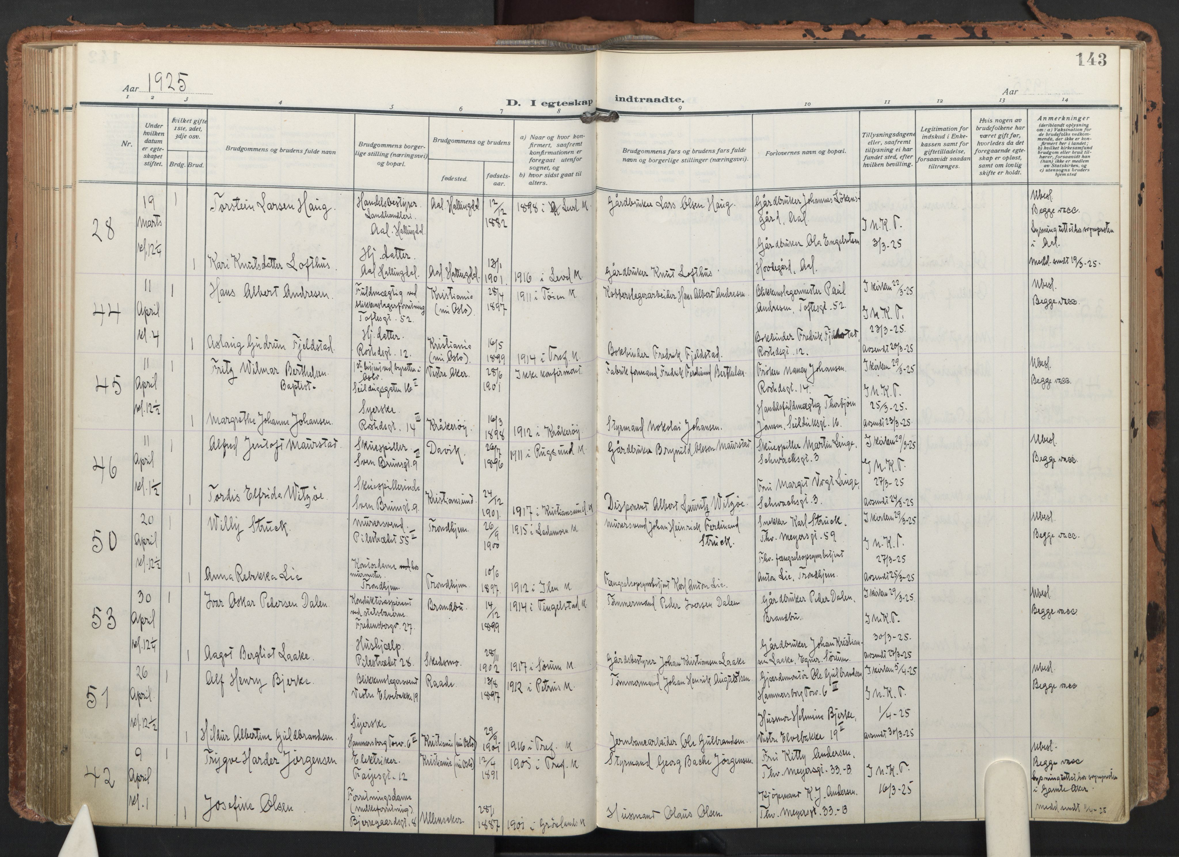 Trefoldighet prestekontor Kirkebøker, AV/SAO-A-10882/F/Fc/L0008: Parish register (official) no. III 8, 1920-1932, p. 143