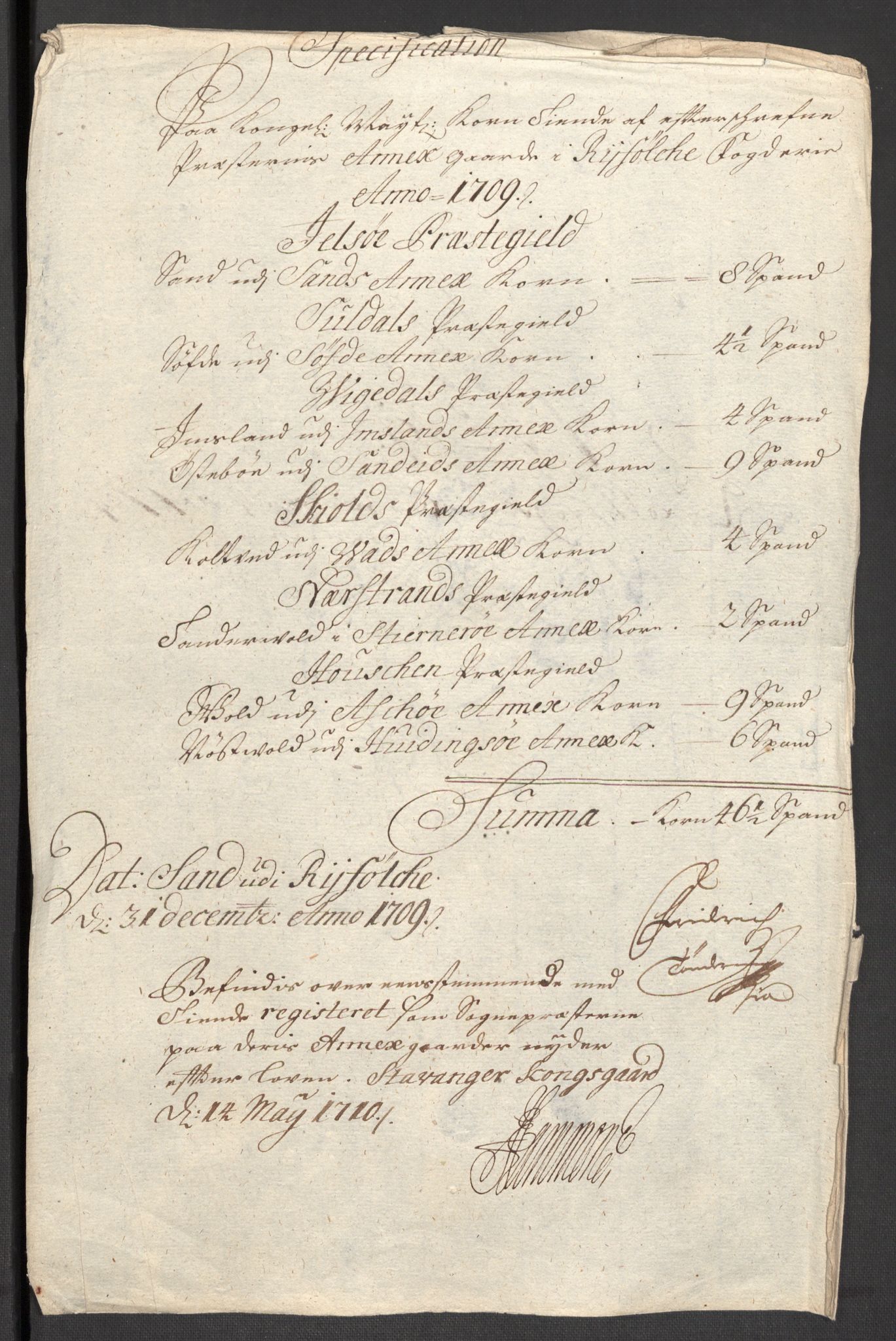 Rentekammeret inntil 1814, Reviderte regnskaper, Fogderegnskap, RA/EA-4092/R47/L2861: Fogderegnskap Ryfylke, 1706-1709, p. 430