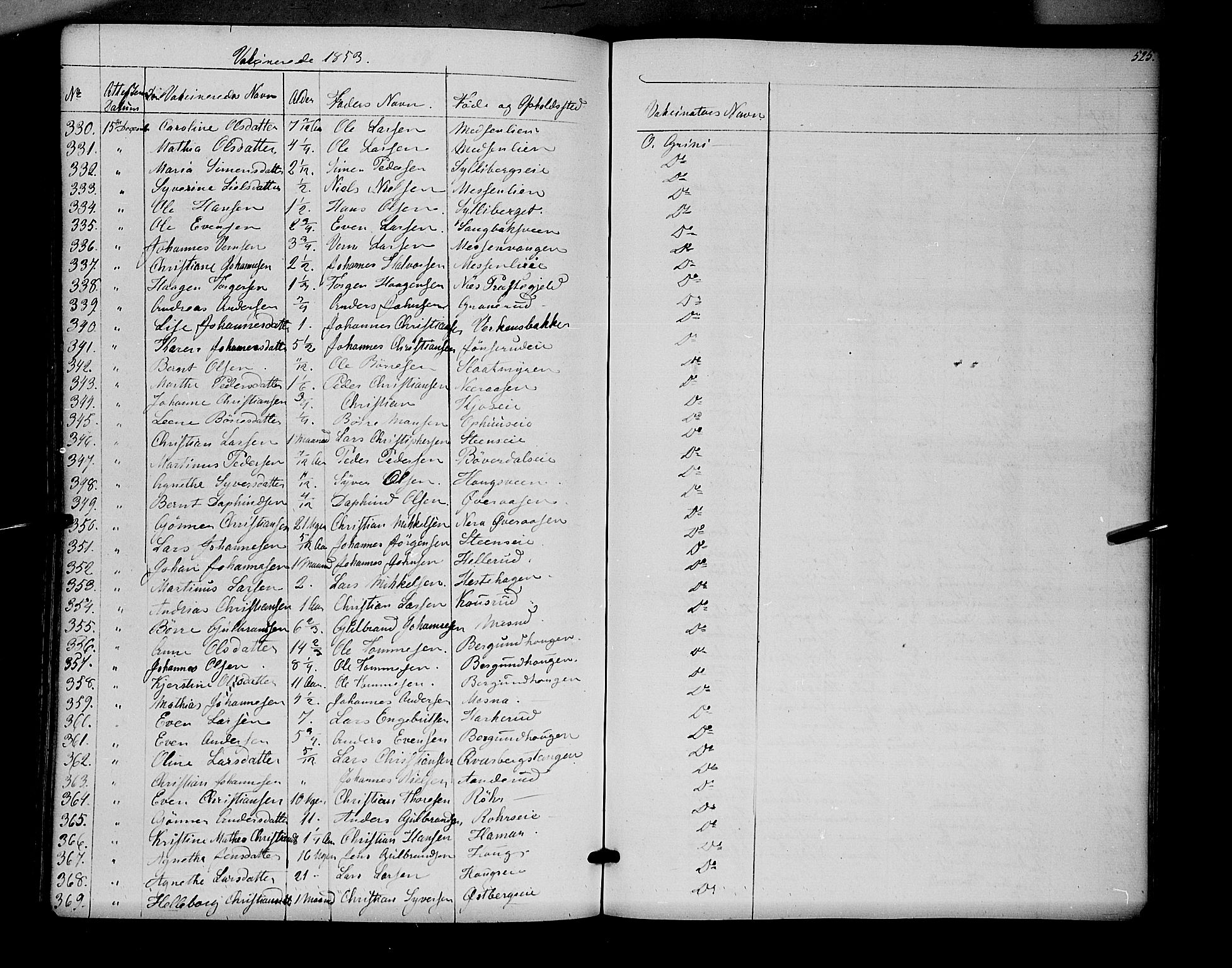 Ringsaker prestekontor, SAH/PREST-014/K/Ka/L0009: Parish register (official) no. 9, 1850-1860, p. 525