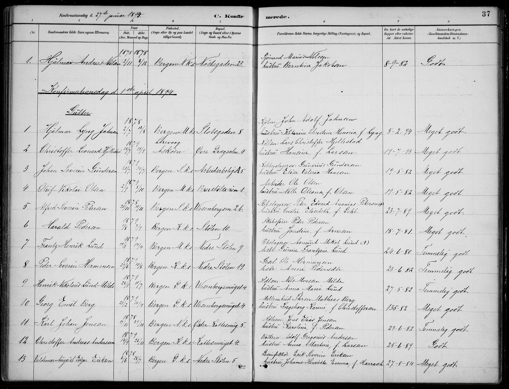 Mariakirken Sokneprestembete, SAB/A-76901/H/Hab/L0008: Parish register (copy) no. A 8, 1889-1908, p. 37