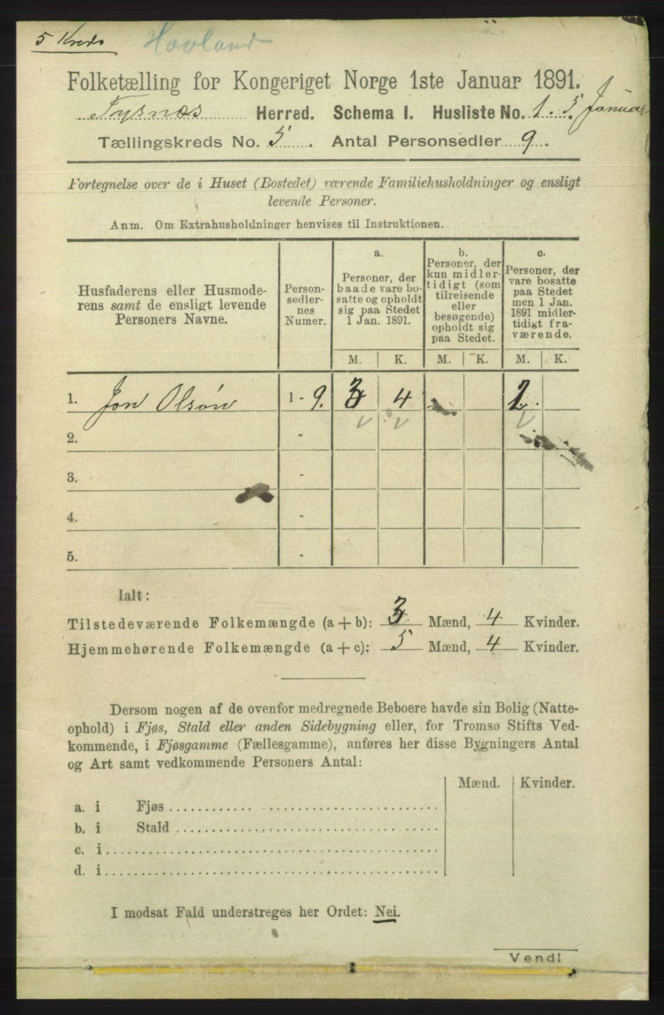 RA, 1891 census for 1223 Tysnes, 1891, p. 1837