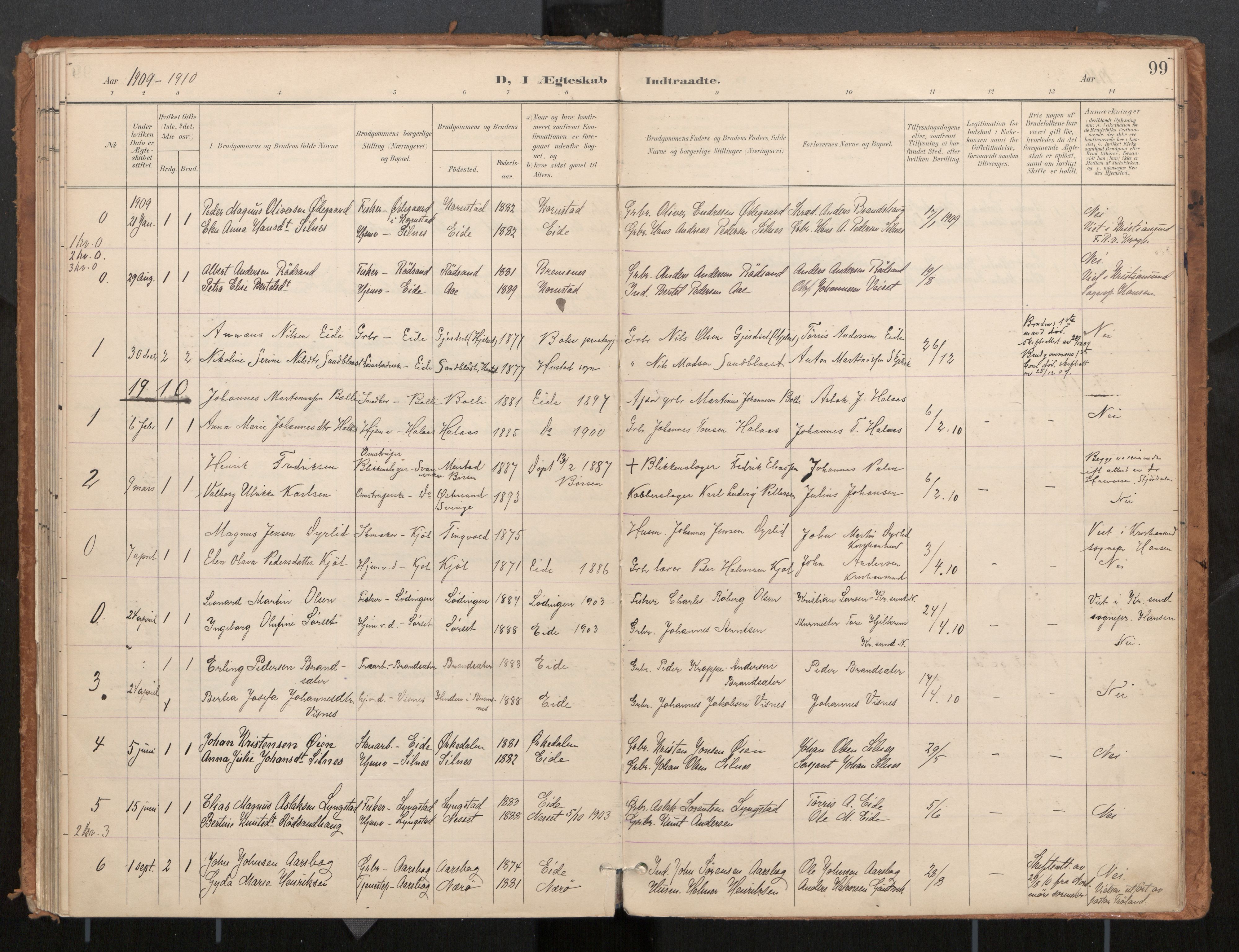 Ministerialprotokoller, klokkerbøker og fødselsregistre - Møre og Romsdal, AV/SAT-A-1454/571/L0836a: Parish register (official) no. 571A02, 1898-1910, p. 99