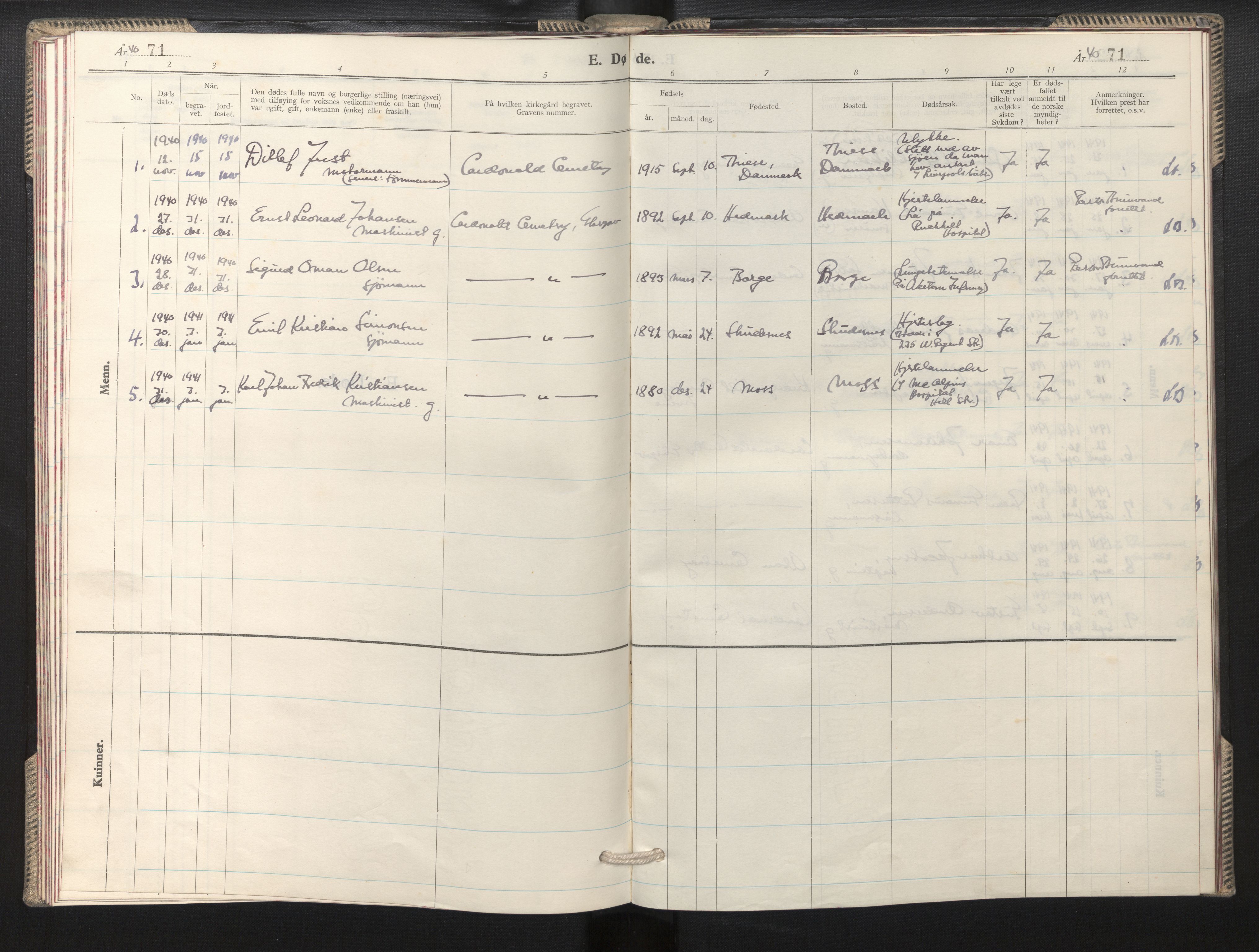 Den norske sjømannsmisjon i utlandet/Skotske havner (Leith, Glasgow), SAB/SAB/PA-0100/H/Ha/Hab/L0002: Parish register (official) no. A 2, 1940-1946, p. 71