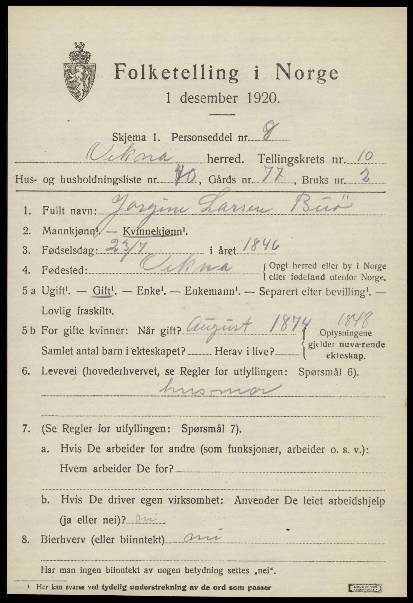 SAT, 1920 census for Vikna, 1920, p. 7301