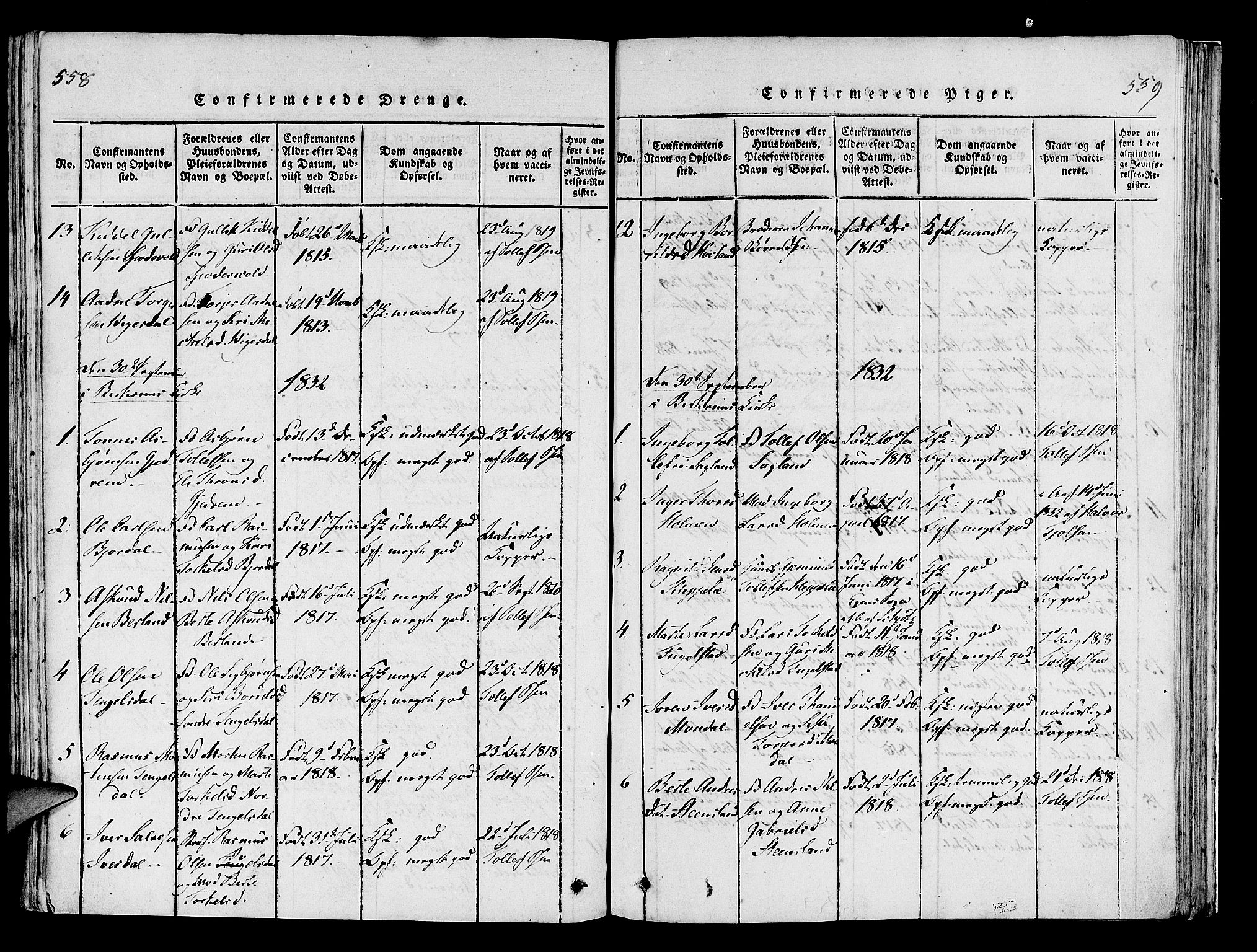 Helleland sokneprestkontor, SAST/A-101810: Parish register (official) no. A 5, 1815-1834, p. 558-559