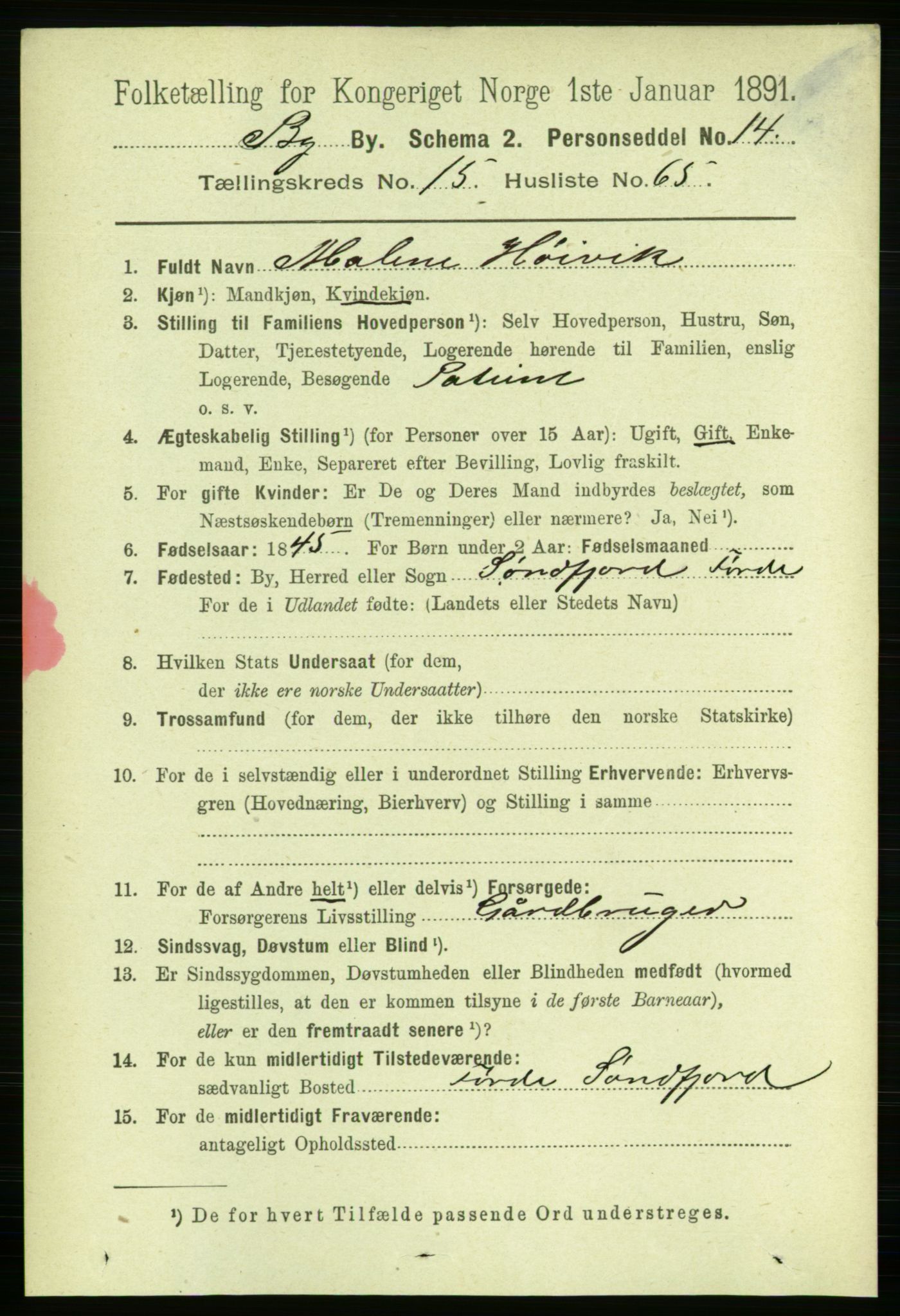 RA, 1891 Census for 1301 Bergen, 1891, p. 25027