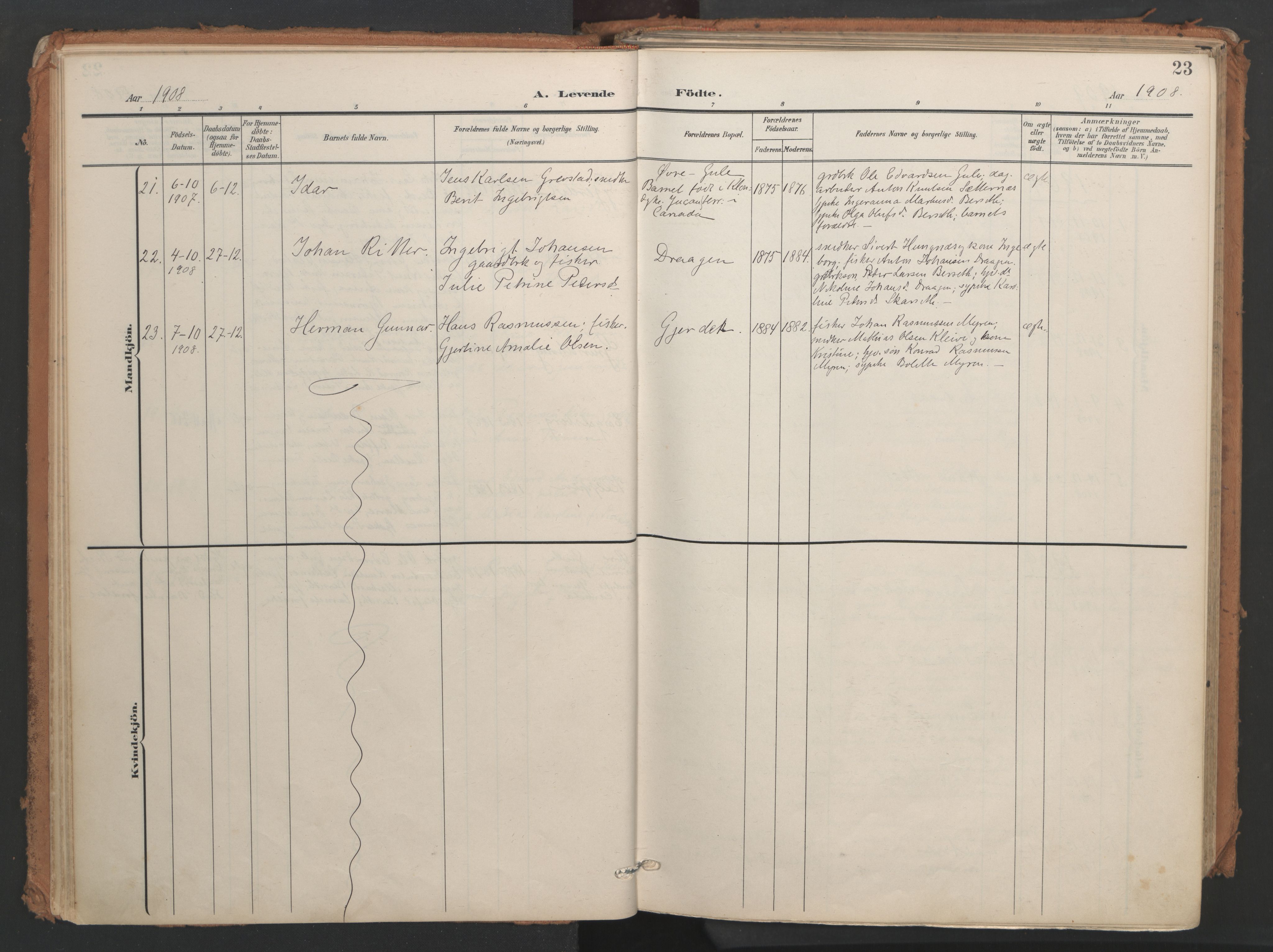 Ministerialprotokoller, klokkerbøker og fødselsregistre - Møre og Romsdal, AV/SAT-A-1454/566/L0771: Parish register (official) no. 566A10, 1904-1929, p. 23