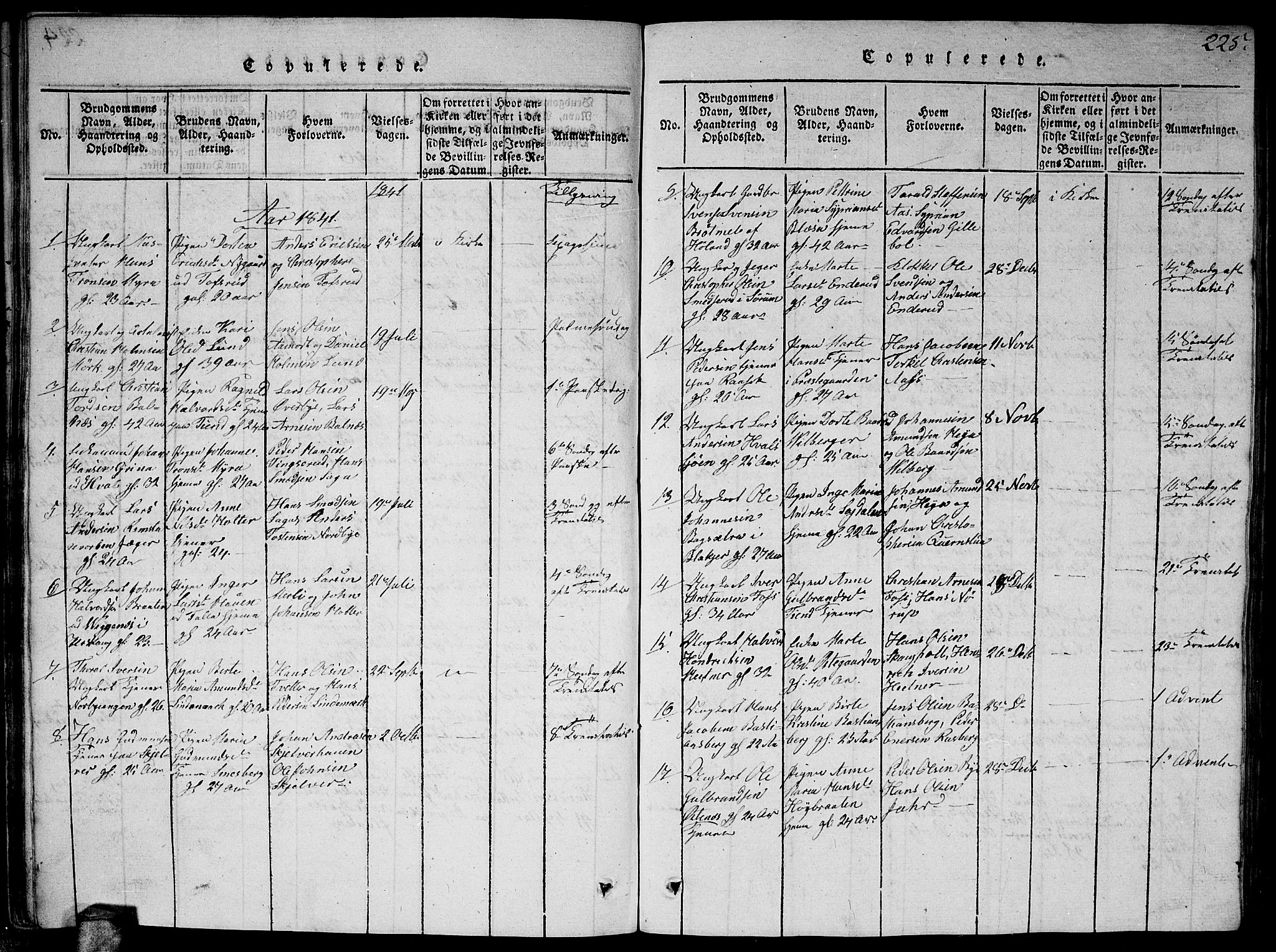 Fet prestekontor Kirkebøker, AV/SAO-A-10370a/G/Ga/L0001: Parish register (copy) no. I 1, 1815-1842, p. 225