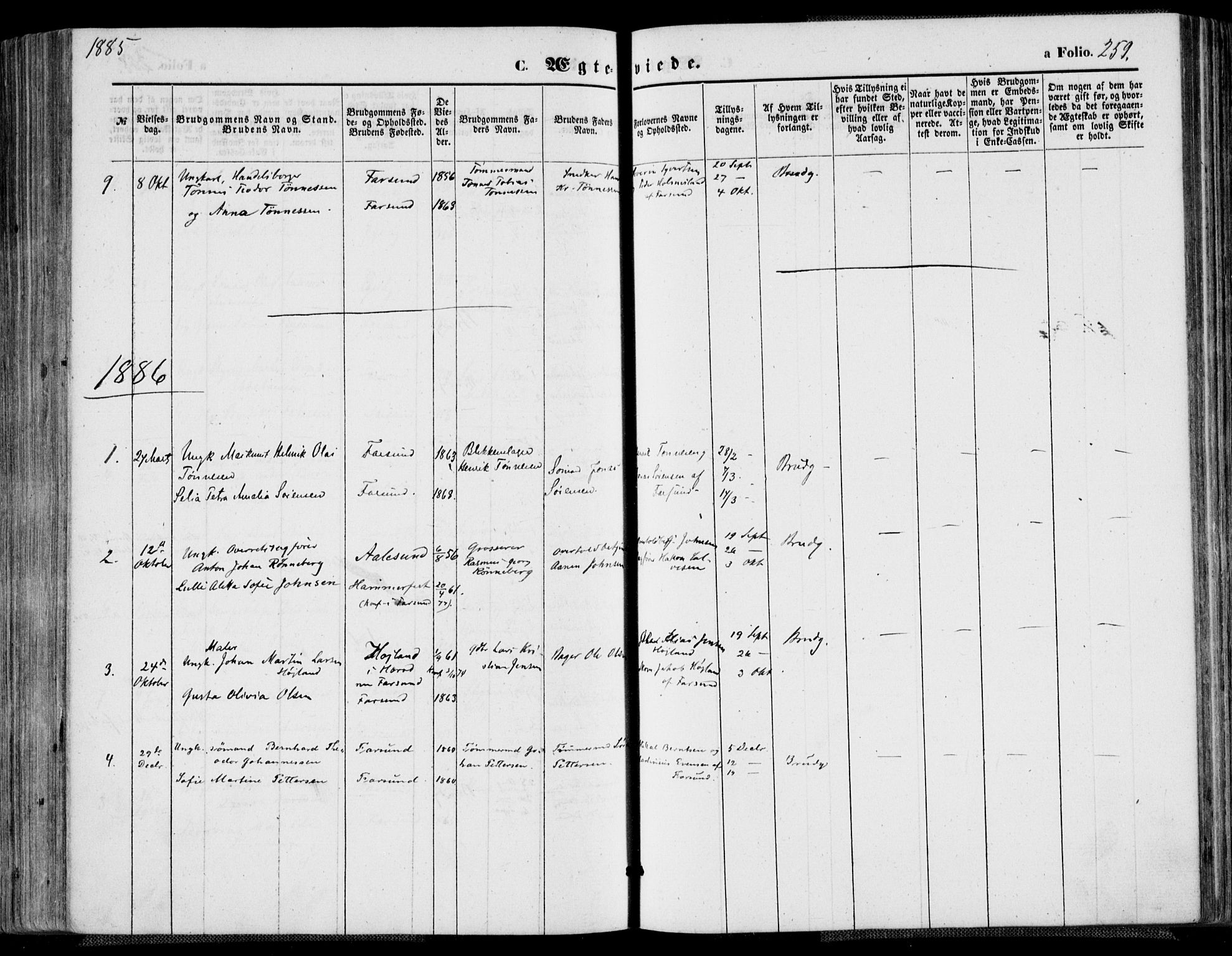 Farsund sokneprestkontor, SAK/1111-0009/F/Fa/L0005: Parish register (official) no. A 5, 1863-1886, p. 259