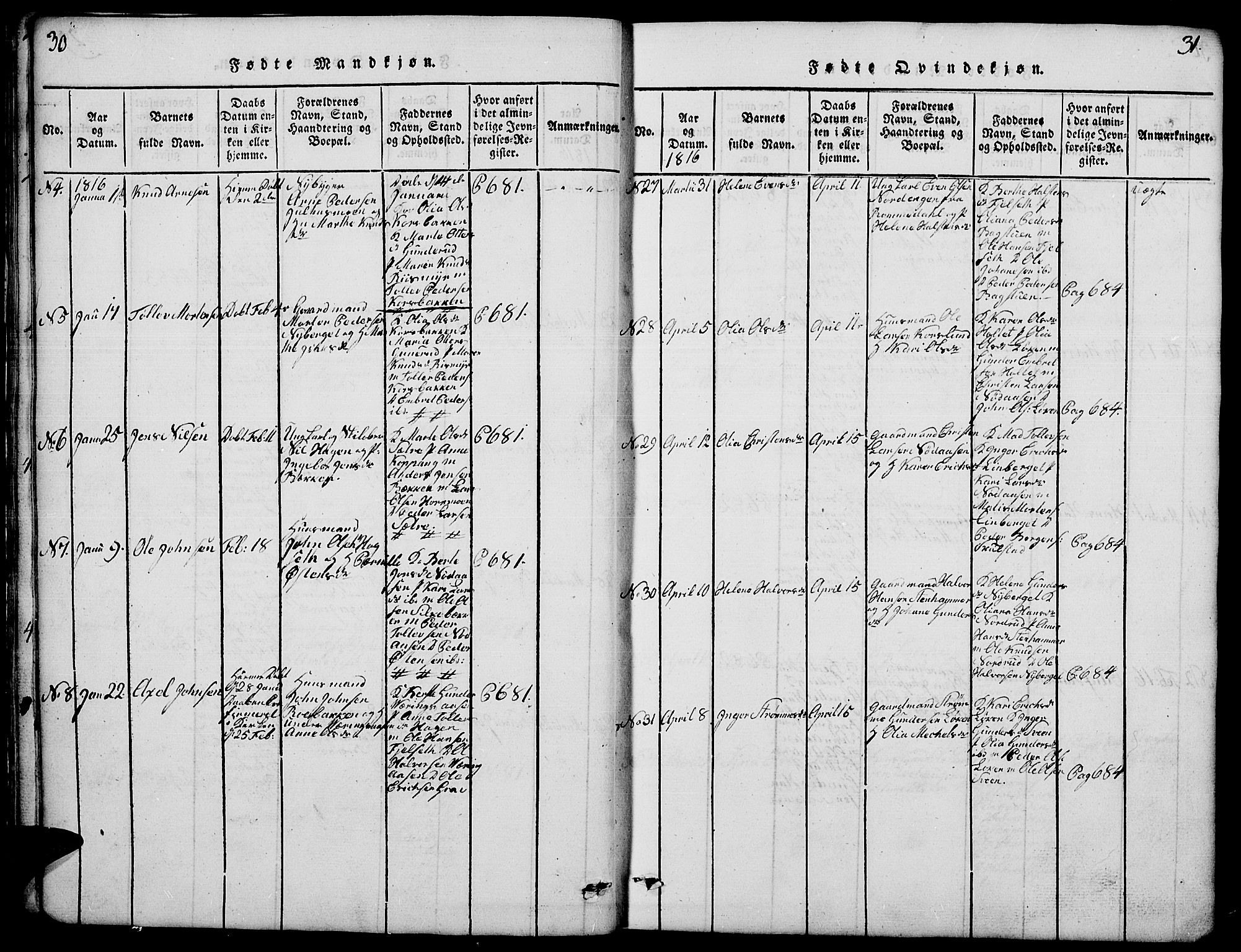 Elverum prestekontor, AV/SAH-PREST-044/H/Ha/Hab/L0001: Parish register (copy) no. 1, 1815-1829, p. 30-31