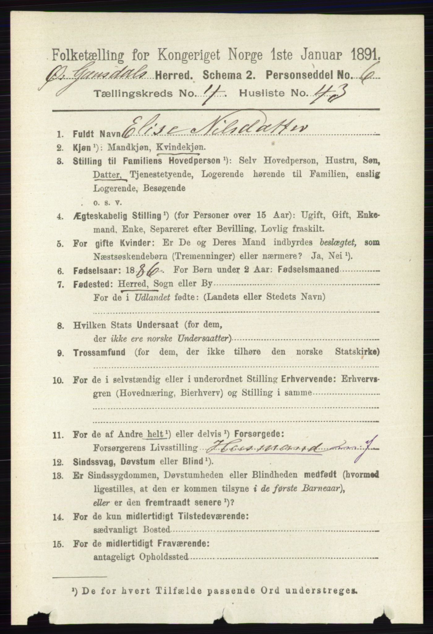 RA, 1891 census for 0522 Østre Gausdal, 1891, p. 2790