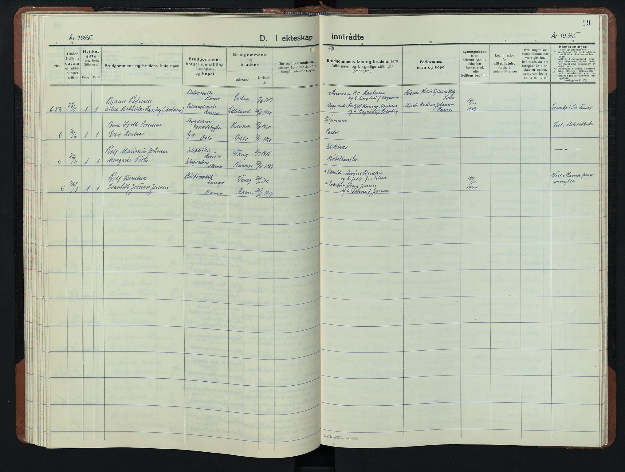 Hamar prestekontor, AV/SAH-DOMPH-002/H/Ha/Hab/L0006: Parish register (copy) no. 6, 1931-1950, p. 89