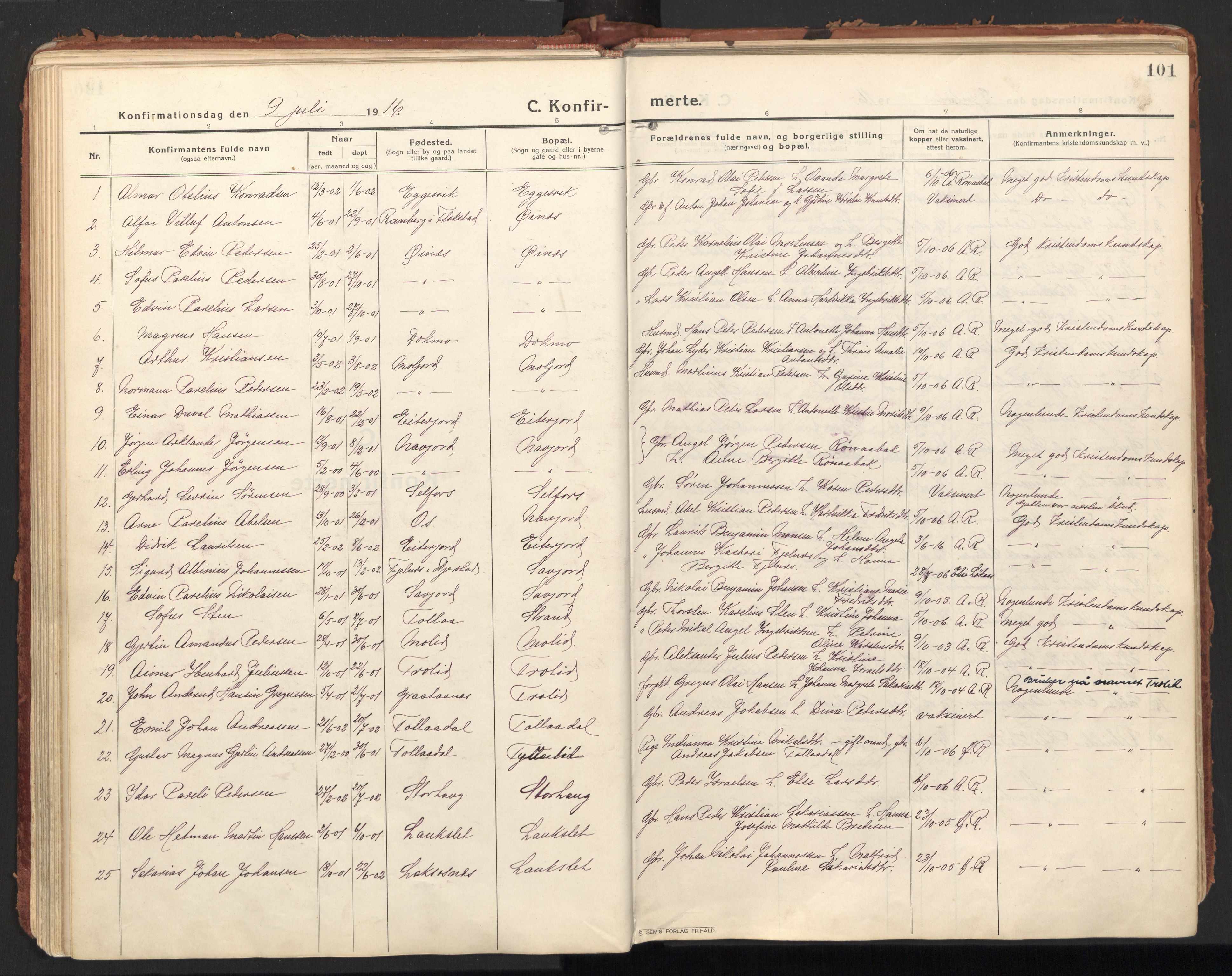 Ministerialprotokoller, klokkerbøker og fødselsregistre - Nordland, SAT/A-1459/846/L0650: Parish register (official) no. 846A08, 1916-1935, p. 101