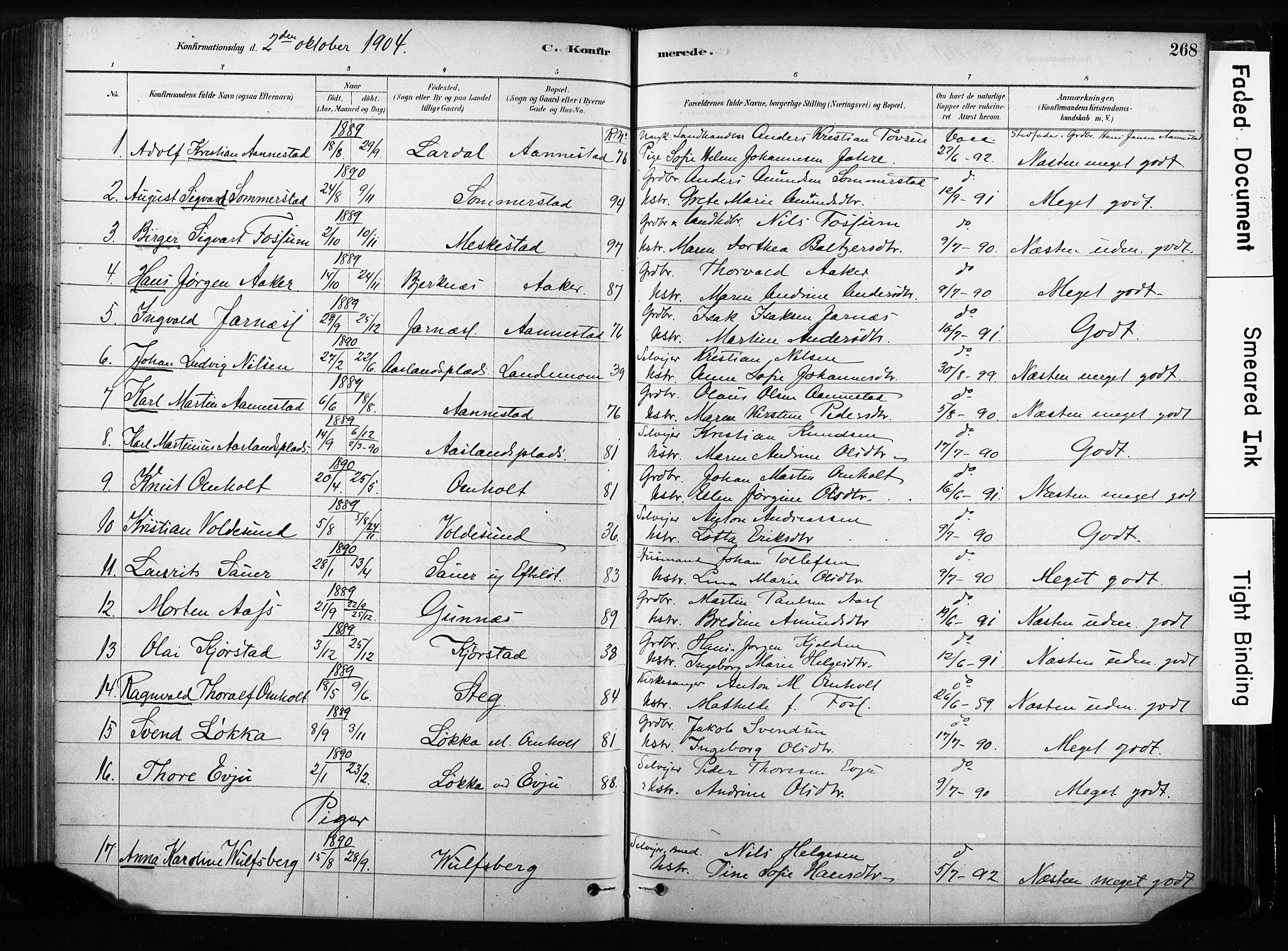 Sandsvær kirkebøker, AV/SAKO-A-244/F/Fb/L0001: Parish register (official) no. II 1, 1878-1906, p. 268