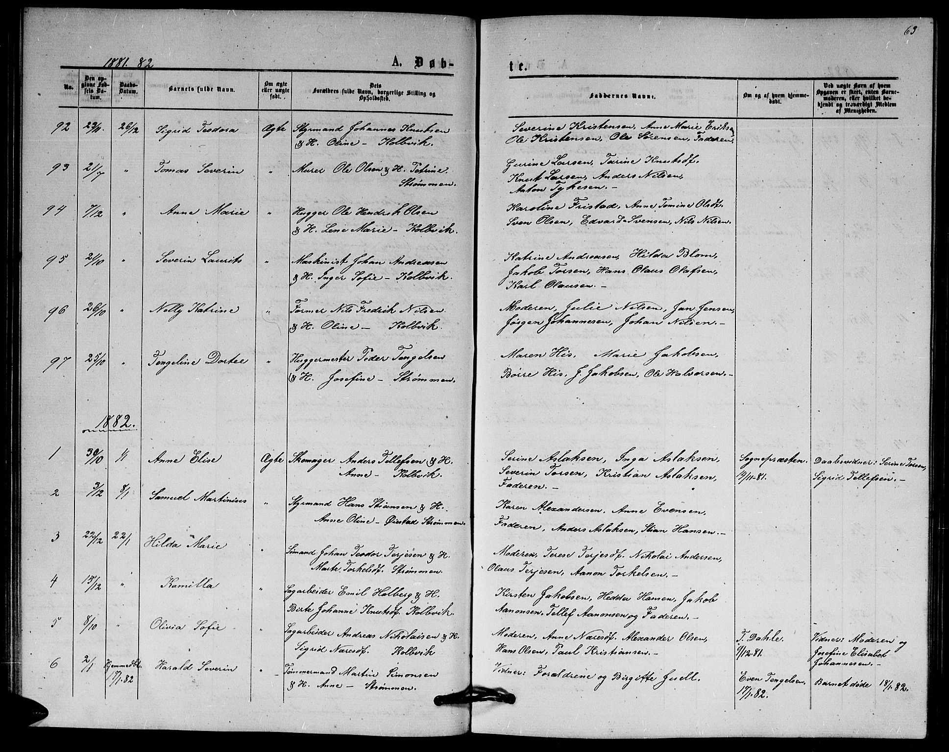 Hisøy sokneprestkontor, SAK/1111-0020/F/Fb/L0002: Parish register (copy) no. B 2, 1873-1885, p. 63