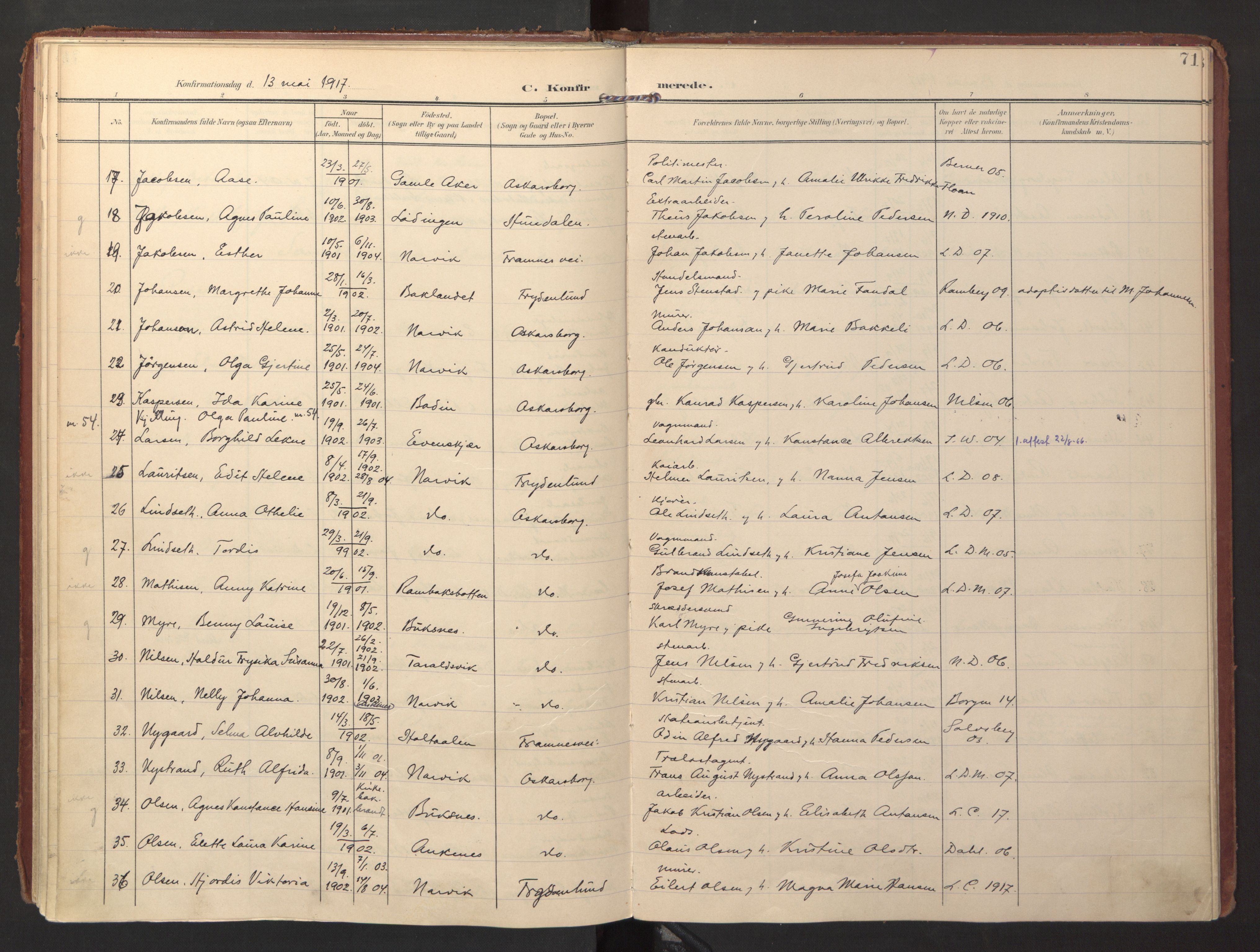 Ministerialprotokoller, klokkerbøker og fødselsregistre - Nordland, SAT/A-1459/871/L0998: Parish register (official) no. 871A14, 1902-1921, p. 71