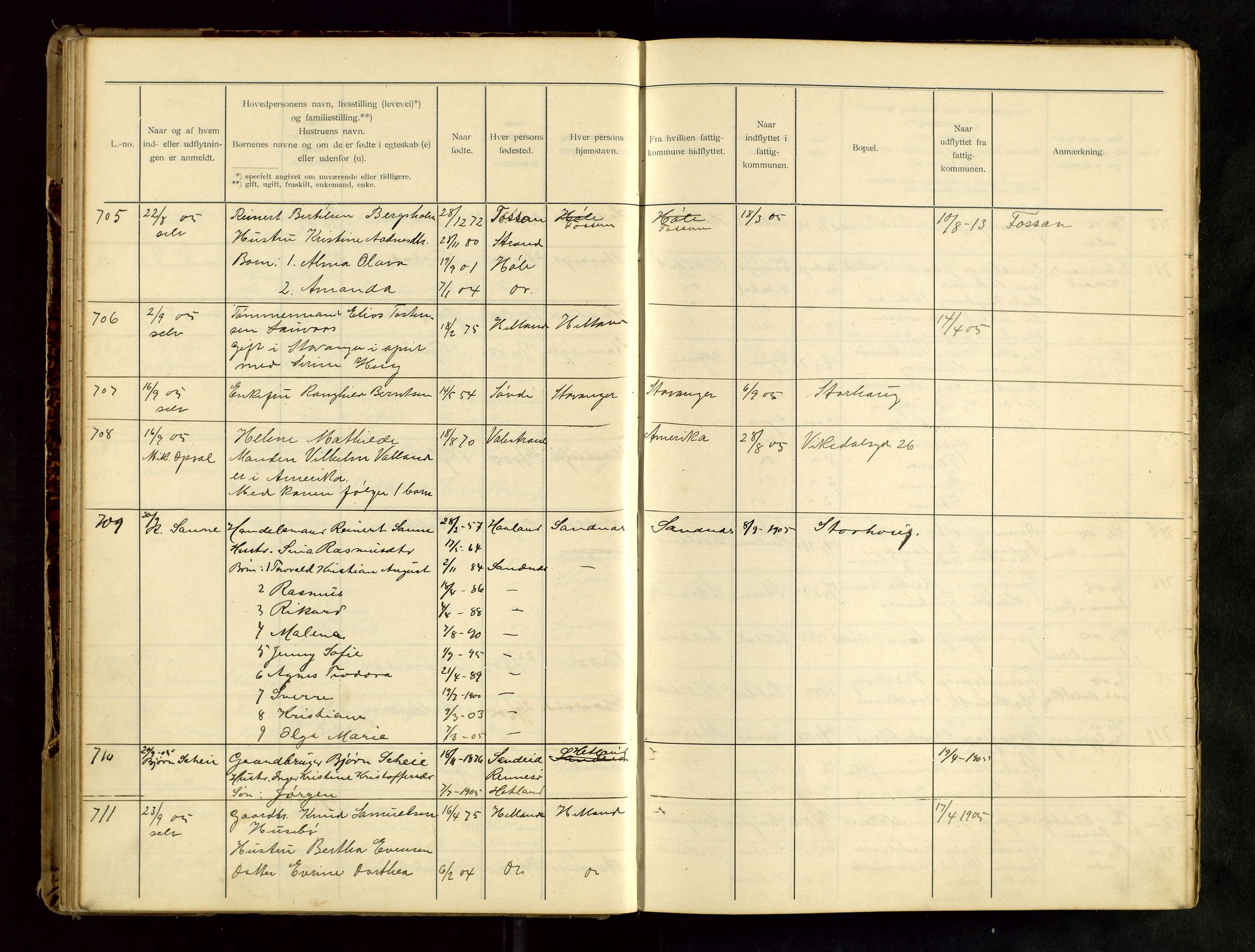 Hetland lensmannskontor, AV/SAST-A-100101/Gwa/L0001: Flytteprotokoll (er delt i to: 1a og 1b), 1901-1918, p. 51