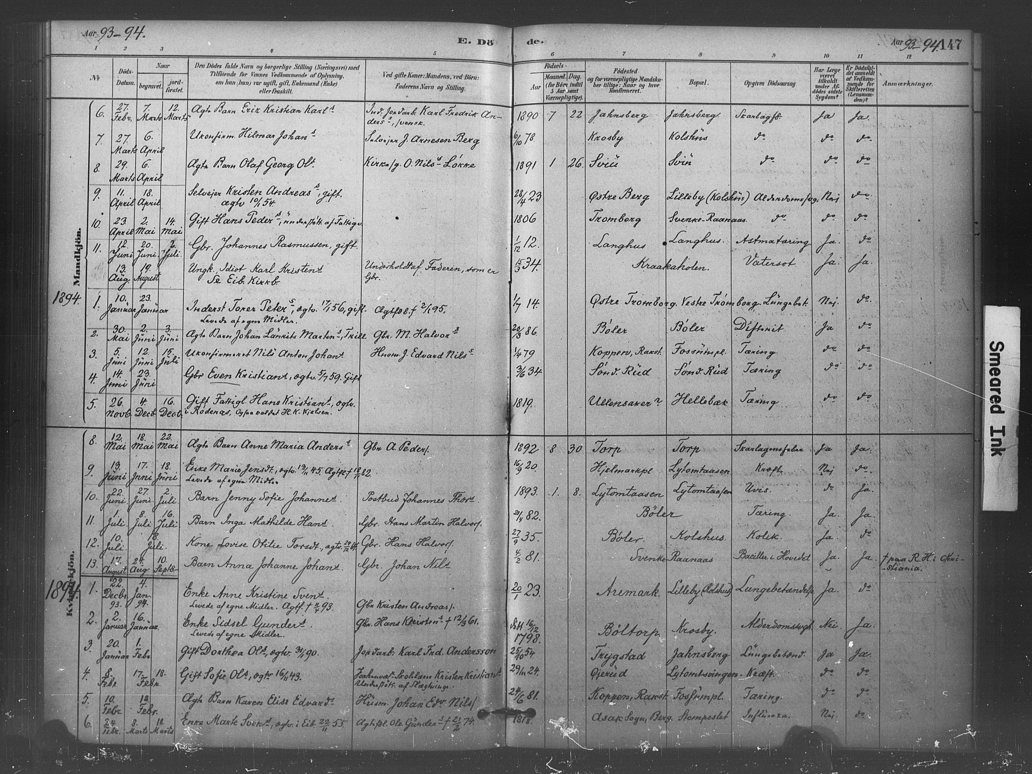 Eidsberg prestekontor Kirkebøker, AV/SAO-A-10905/F/Fc/L0001: Parish register (official) no. III 1, 1879-1905, p. 147