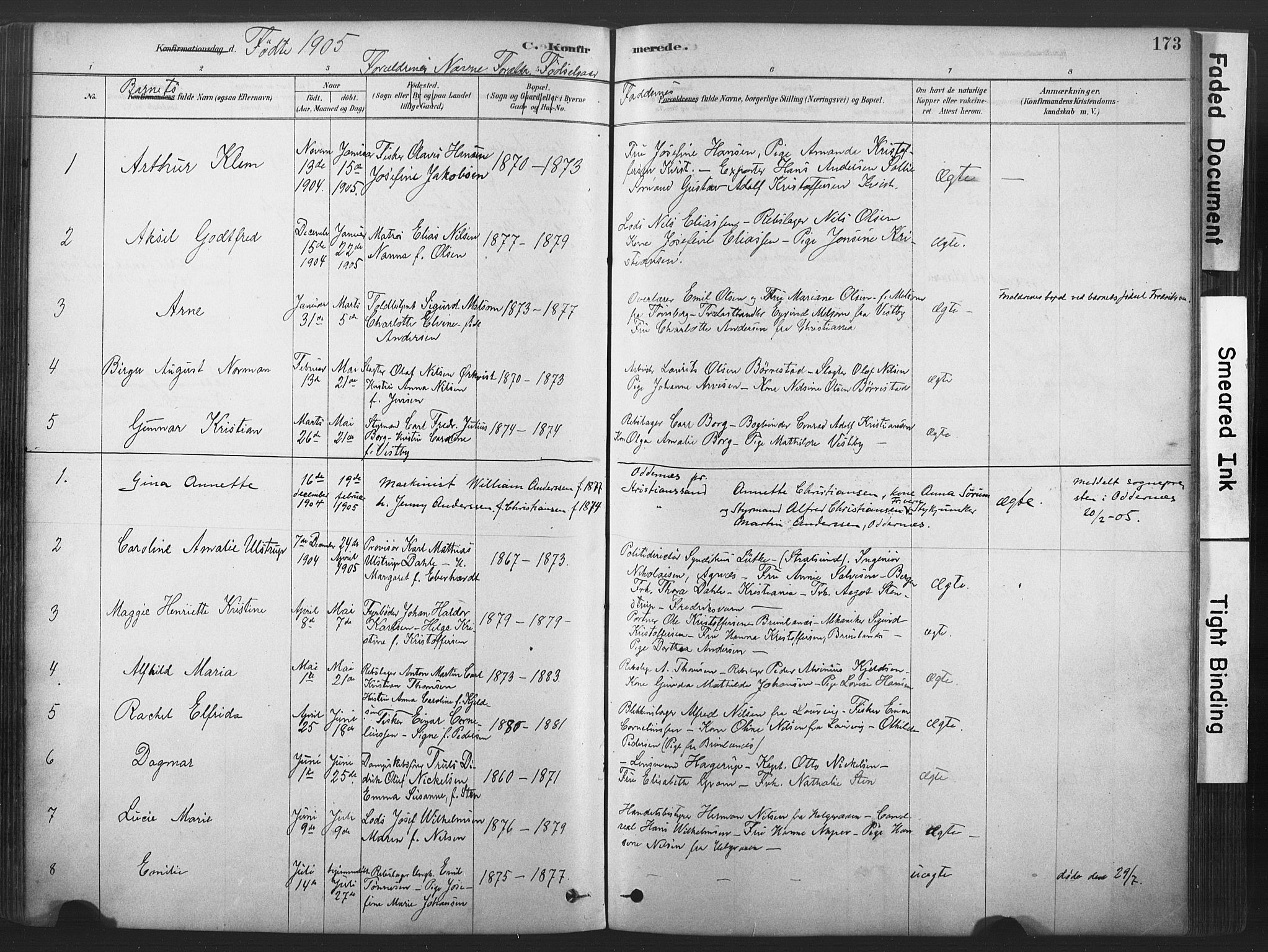 Stavern kirkebøker, AV/SAKO-A-318/F/Fa/L0008: Parish register (official) no. 8, 1878-1905, p. 173