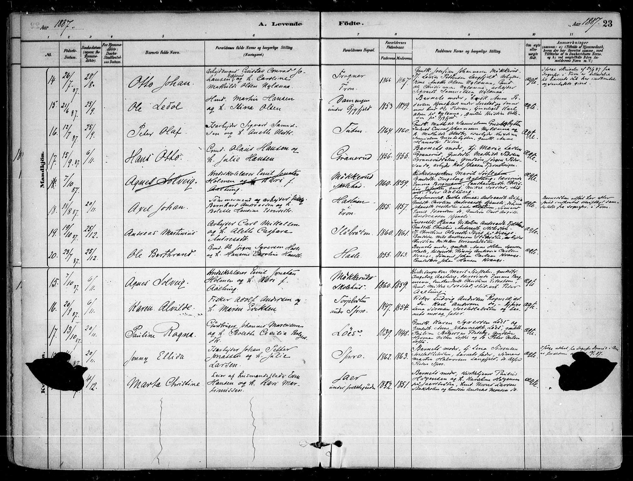 Nesodden prestekontor Kirkebøker, SAO/A-10013/F/Fa/L0009: Parish register (official) no. I 9, 1880-1915, p. 23