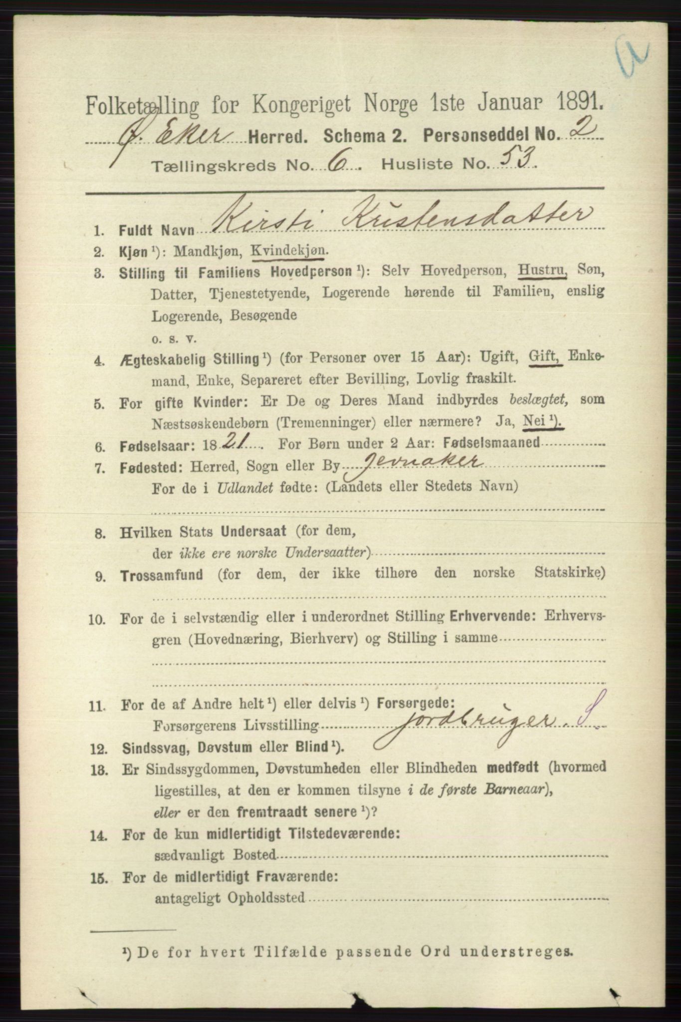 RA, 1891 census for 0624 Øvre Eiker, 1891, p. 2536