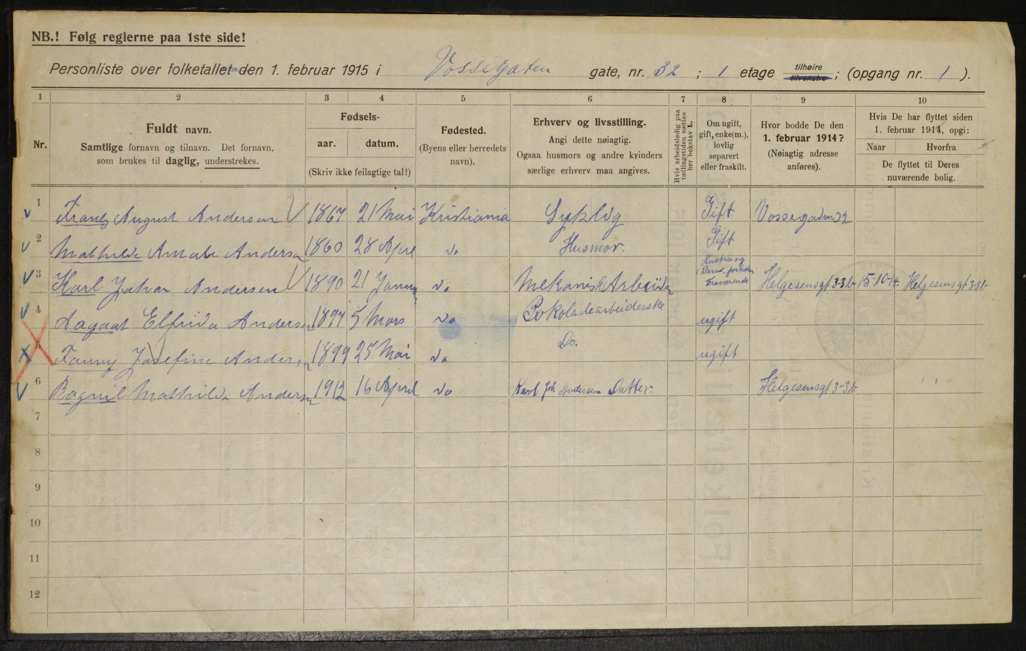 OBA, Municipal Census 1915 for Kristiania, 1915, p. 126131