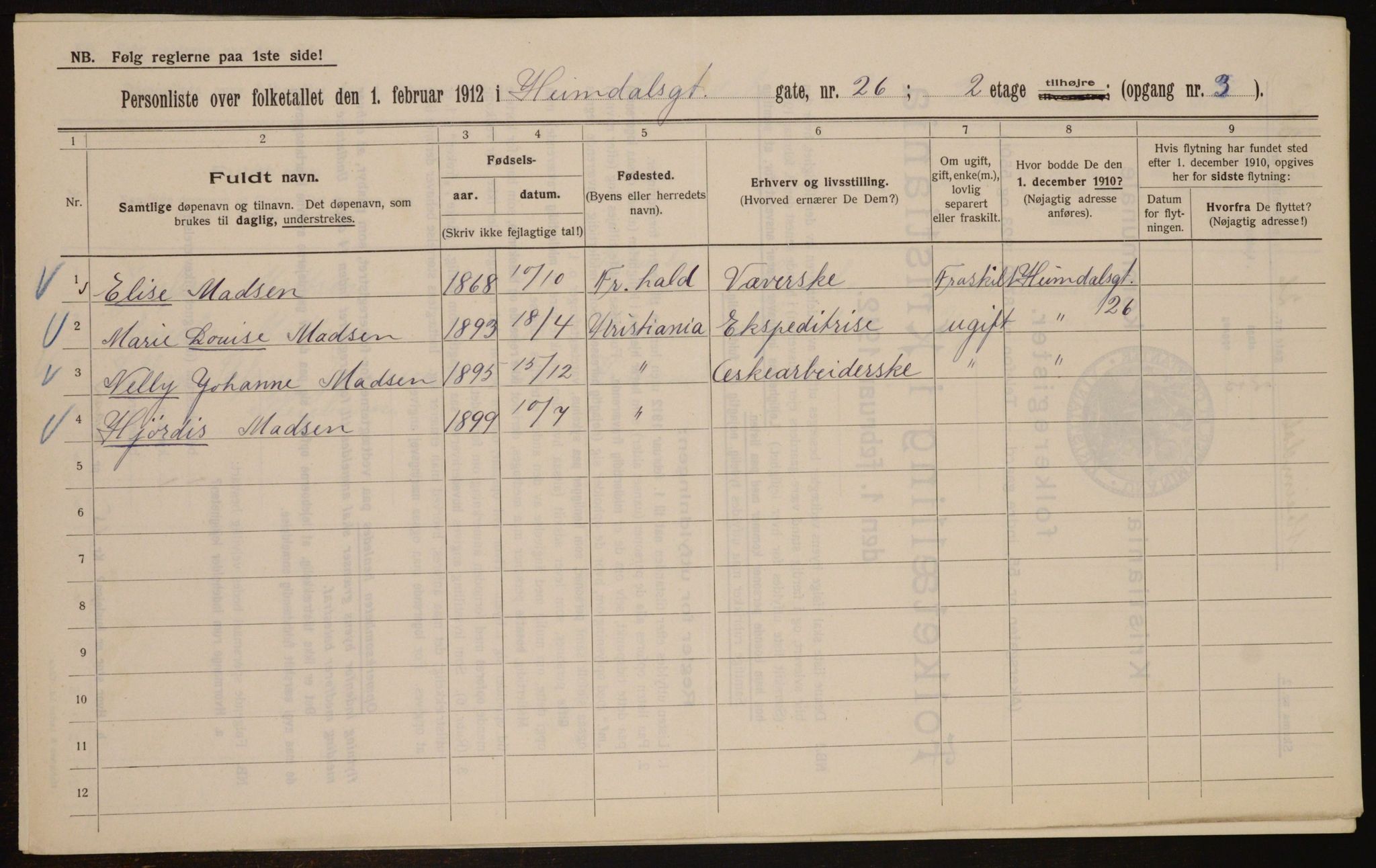 OBA, Municipal Census 1912 for Kristiania, 1912, p. 37192
