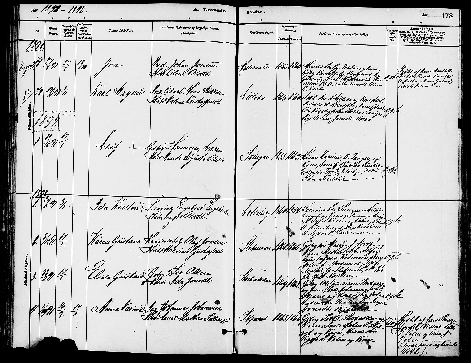 Trysil prestekontor, SAH/PREST-046/H/Ha/Haa/L0008: Parish register (official) no. 8, 1881-1897, p. 178