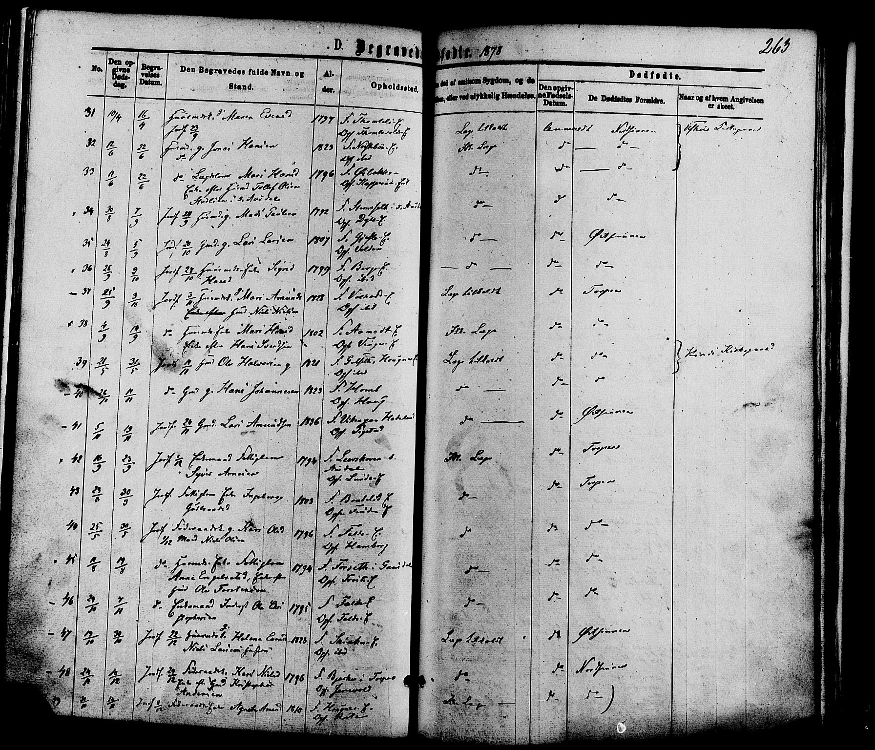 Nordre Land prestekontor, AV/SAH-PREST-124/H/Ha/Haa/L0002: Parish register (official) no. 2, 1872-1881, p. 263