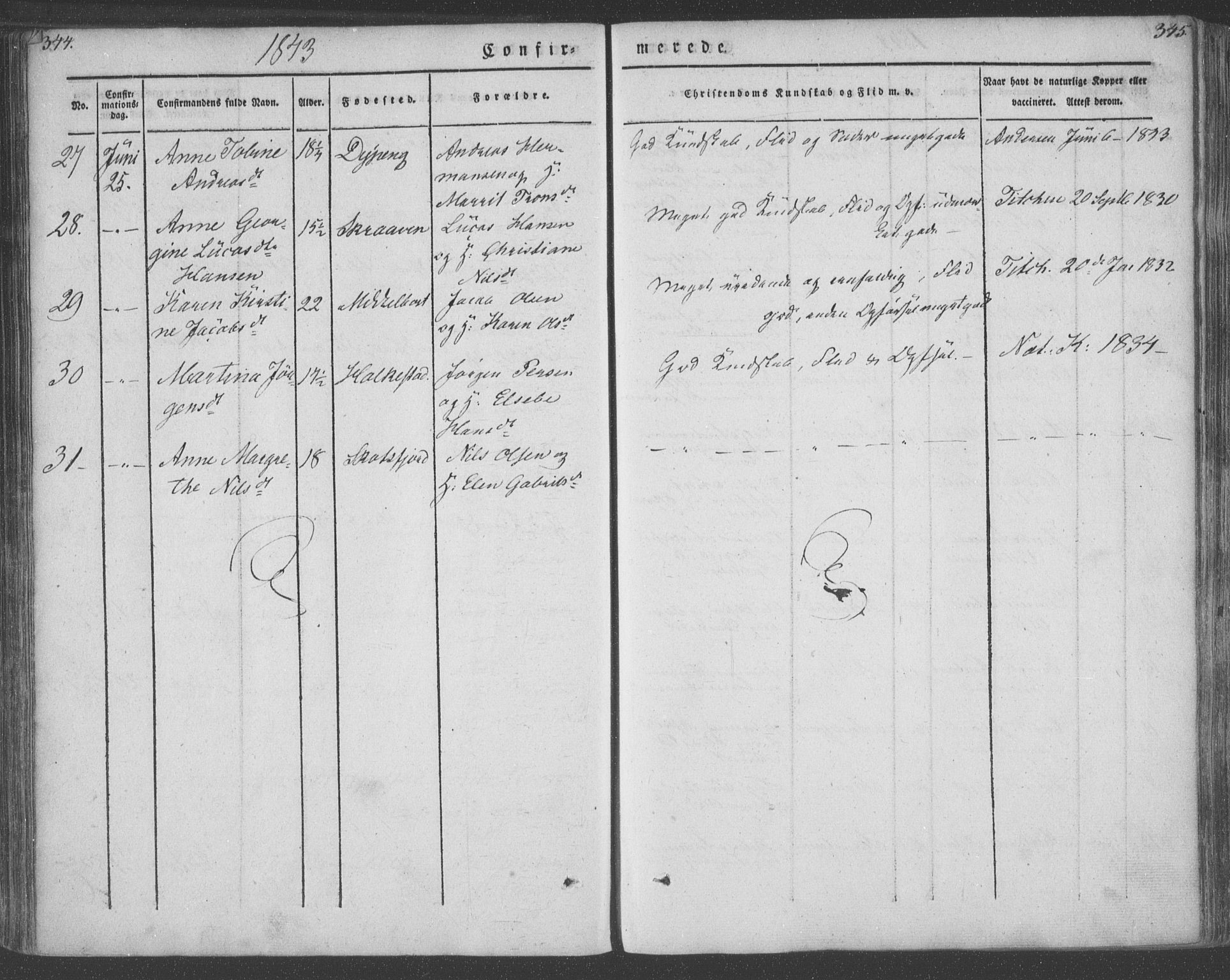 Ministerialprotokoller, klokkerbøker og fødselsregistre - Nordland, AV/SAT-A-1459/855/L0799: Parish register (official) no. 855A07, 1834-1852, p. 344-345