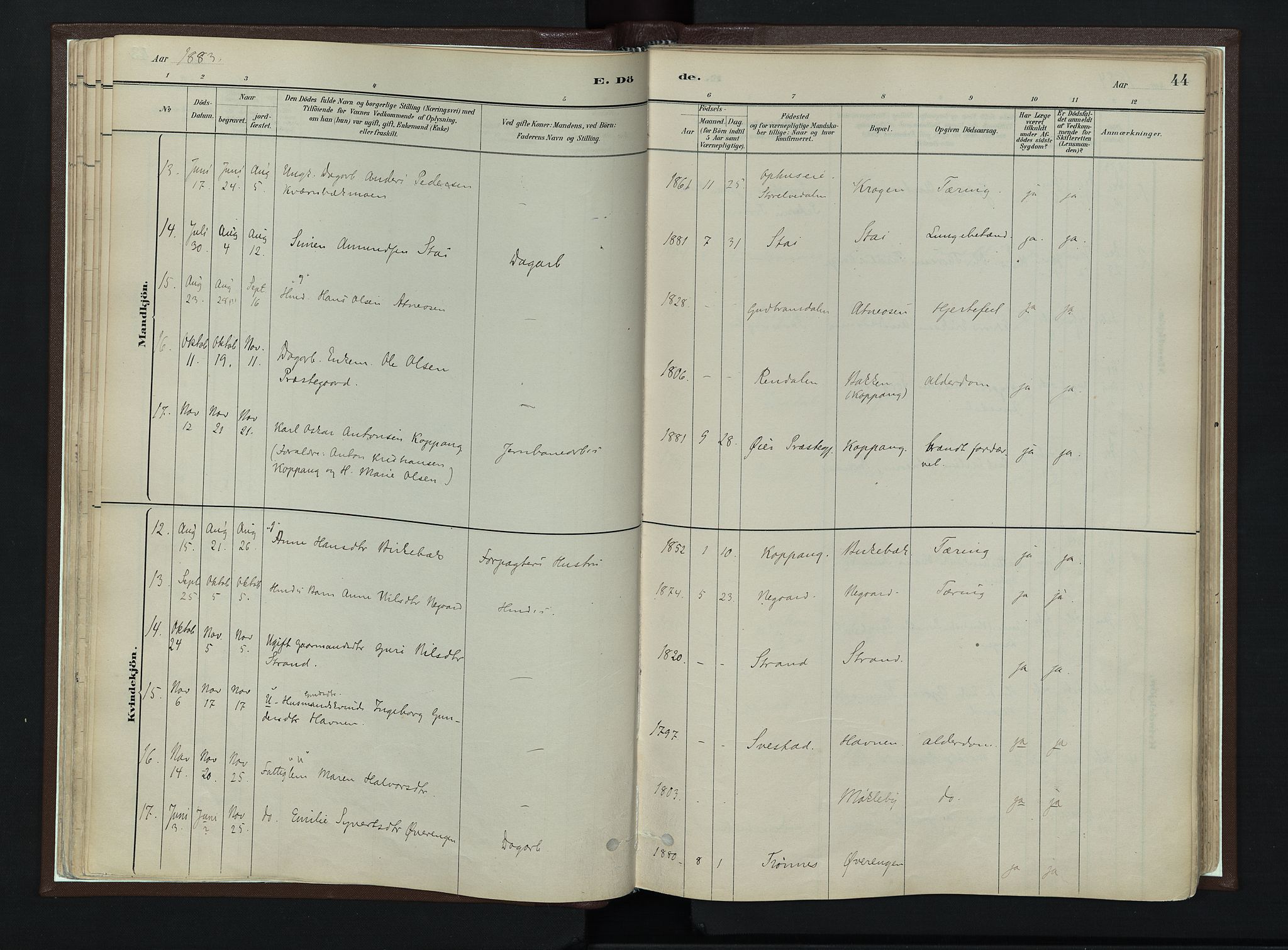 Stor-Elvdal prestekontor, AV/SAH-PREST-052/H/Ha/Haa/L0003: Parish register (official) no. 3, 1882-1901, p. 44