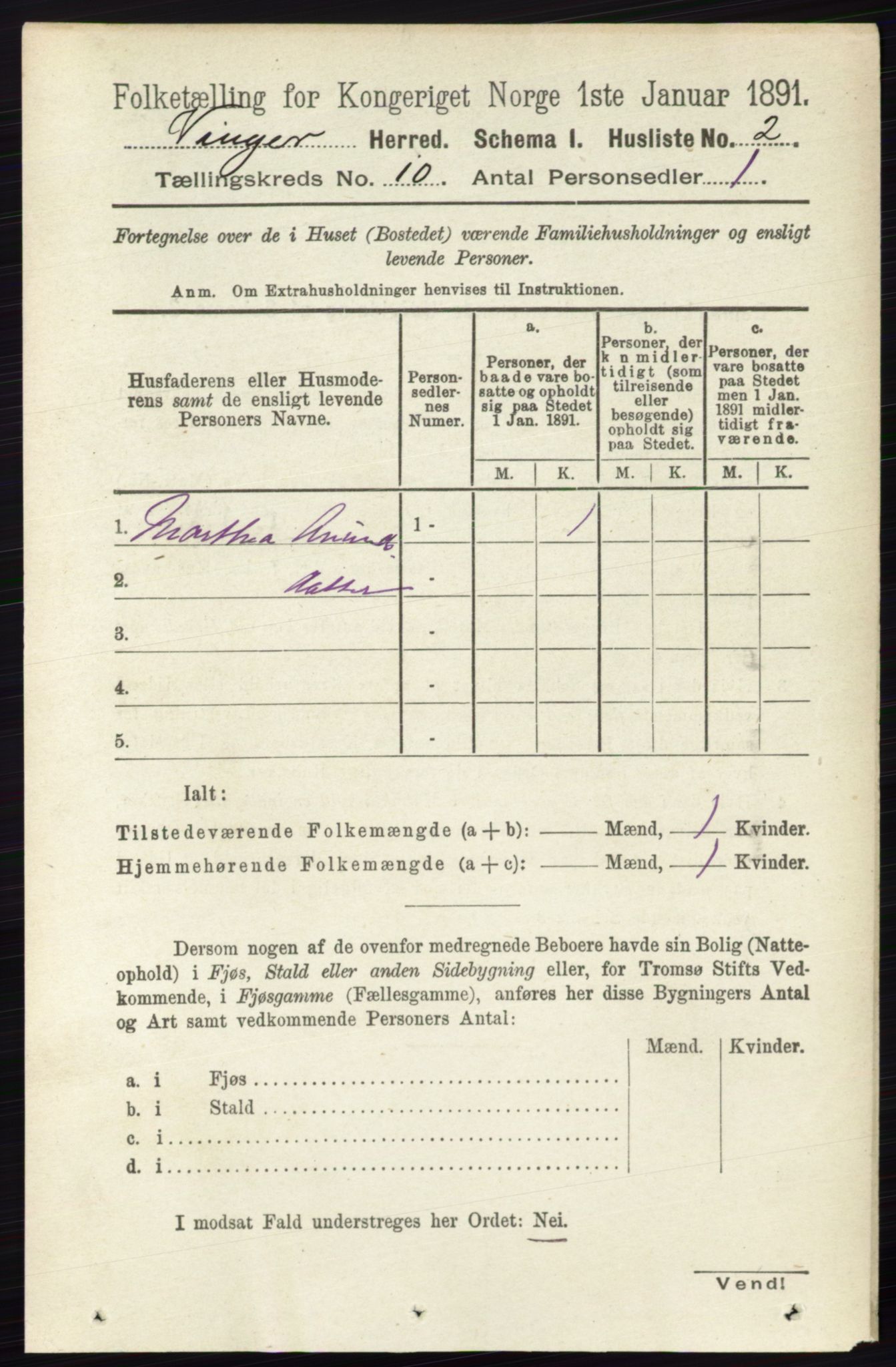 RA, 1891 census for 0421 Vinger, 1891, p. 4811