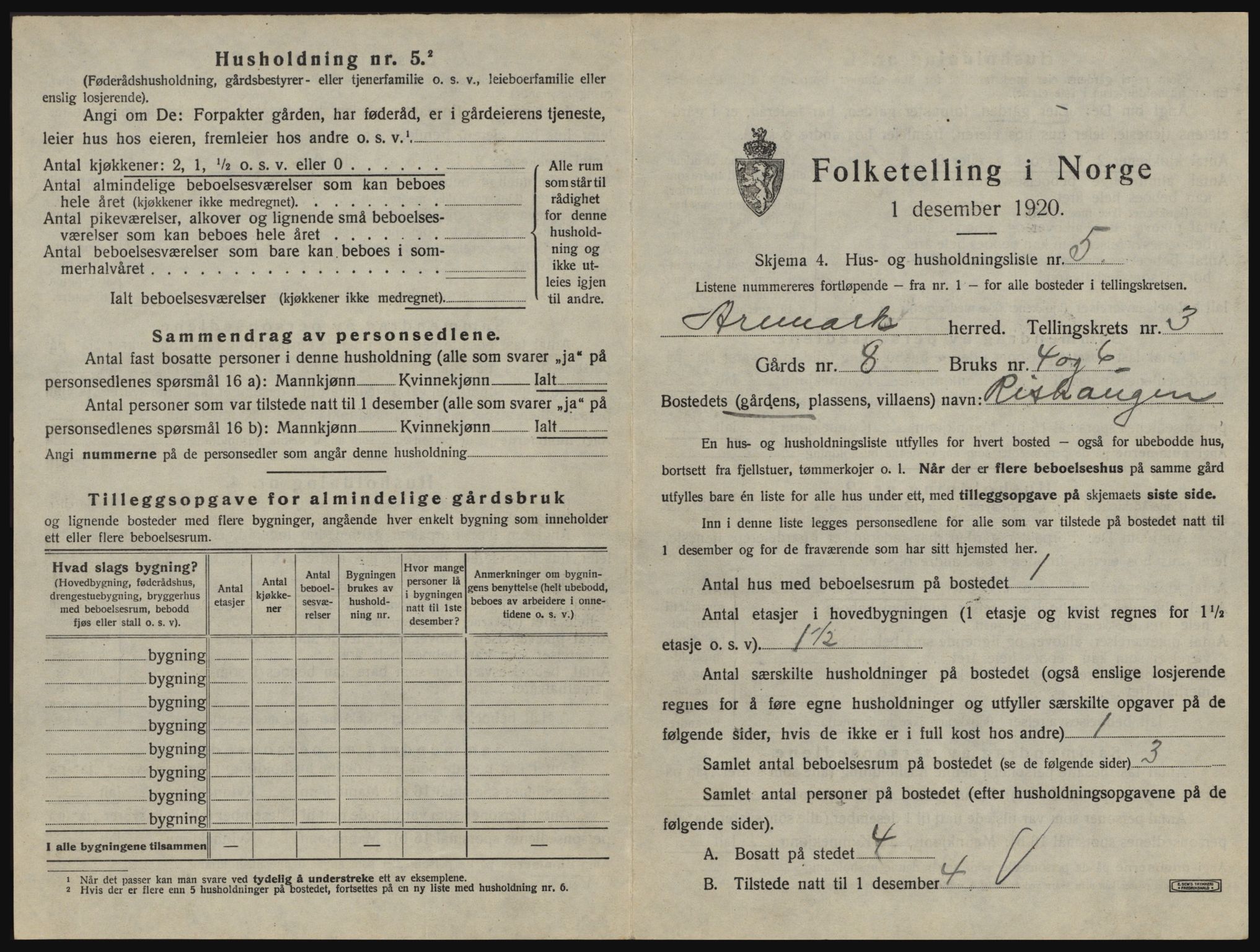 SAO, 1920 census for Aremark, 1920, p. 301