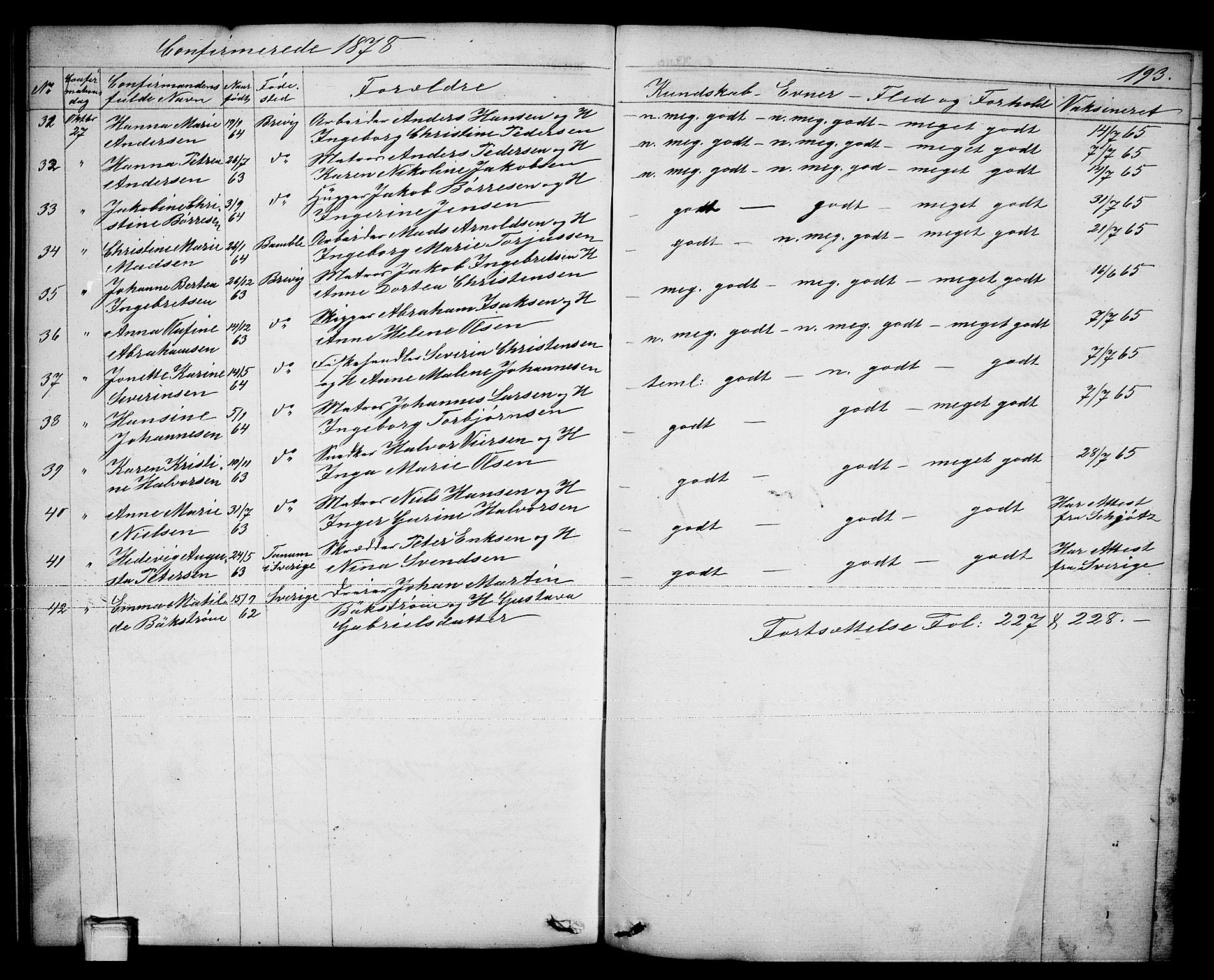 Brevik kirkebøker, AV/SAKO-A-255/G/Ga/L0003: Parish register (copy) no. 3, 1866-1881, p. 193