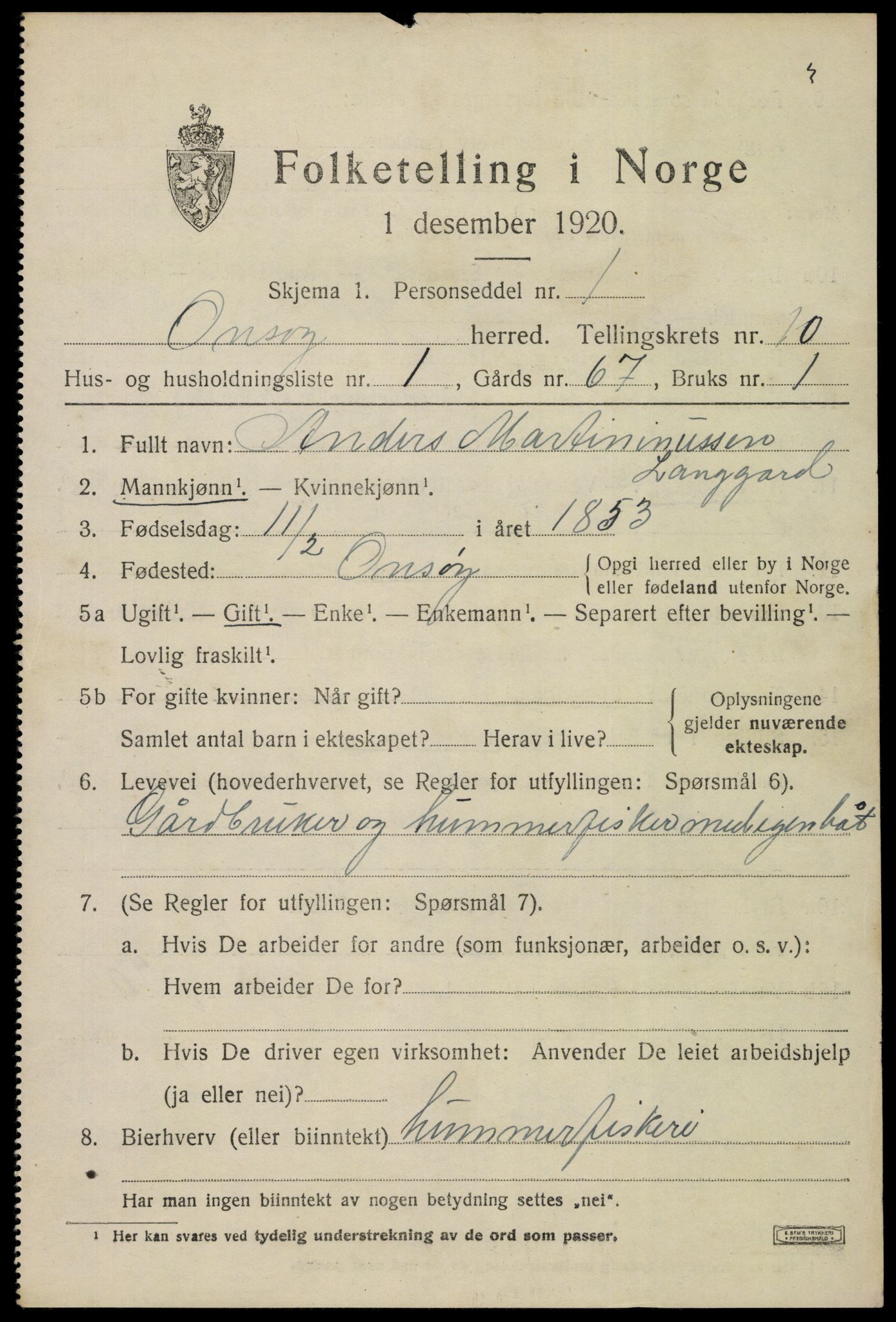 SAO, 1920 census for Onsøy, 1920, p. 13530