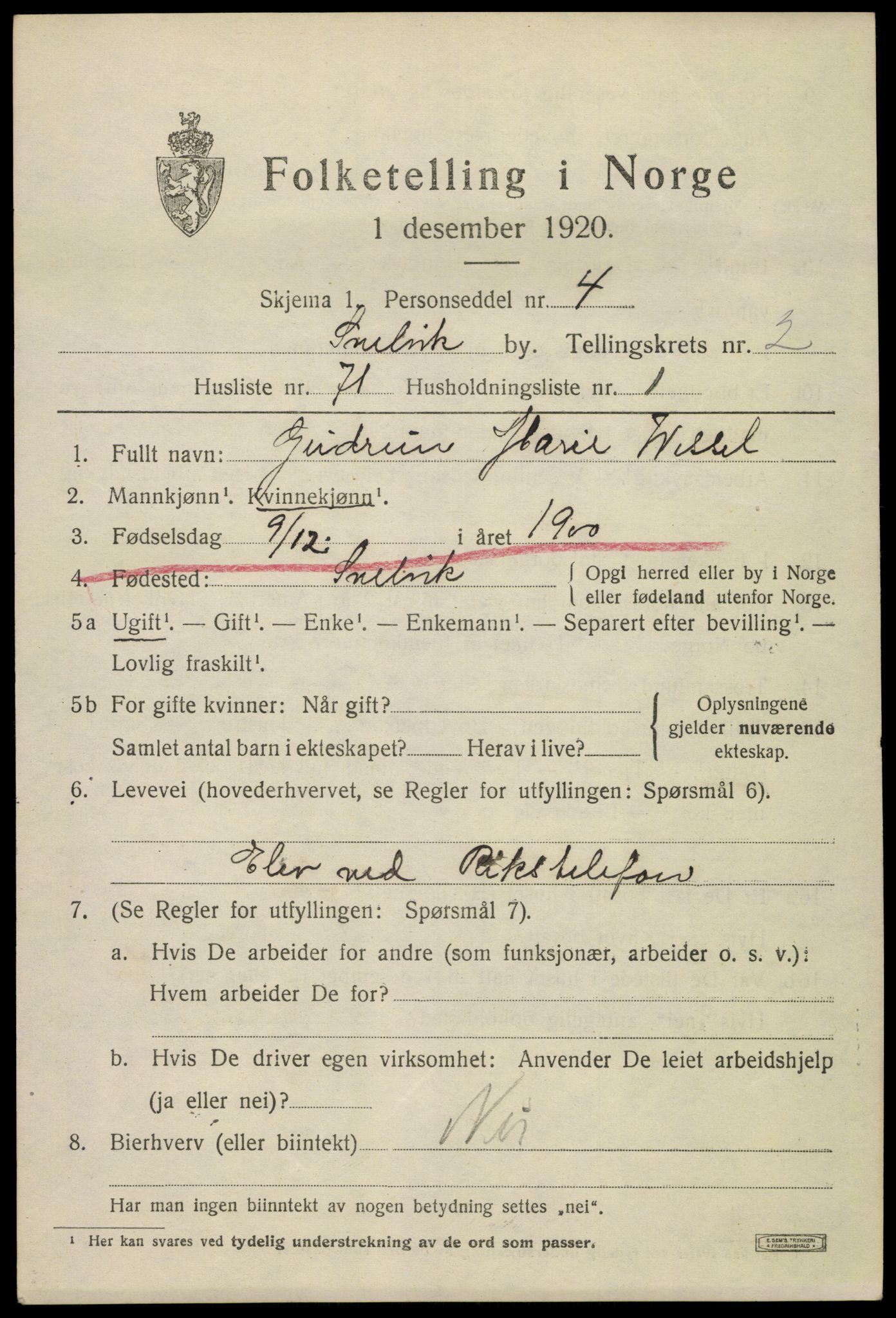 SAKO, 1920 census for Svelvik, 1920, p. 3135