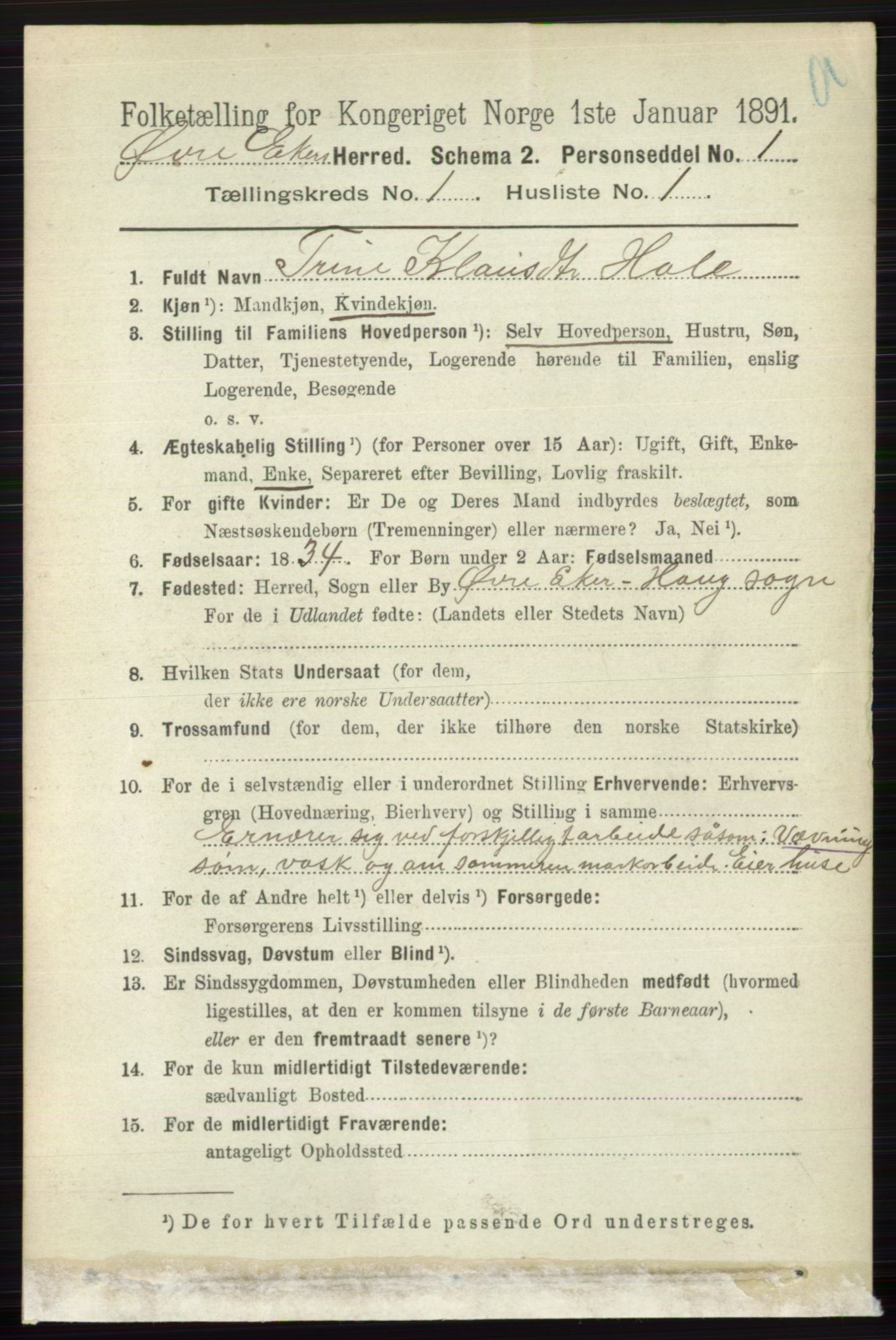 RA, 1891 census for 0624 Øvre Eiker, 1891, p. 130