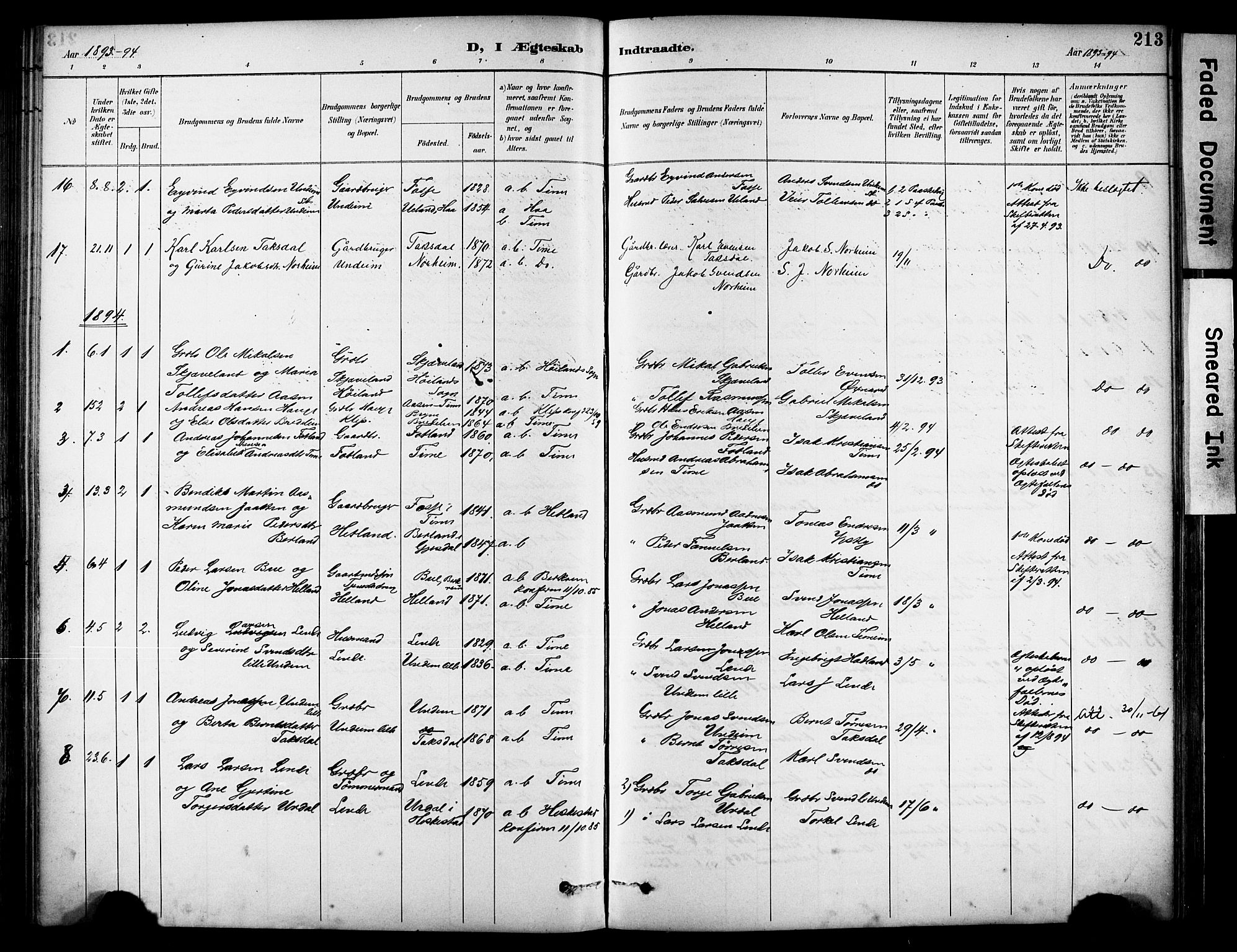Lye sokneprestkontor, SAST/A-101794/001/30BA/L0011: Parish register (official) no. A 9, 1893-1903, p. 213