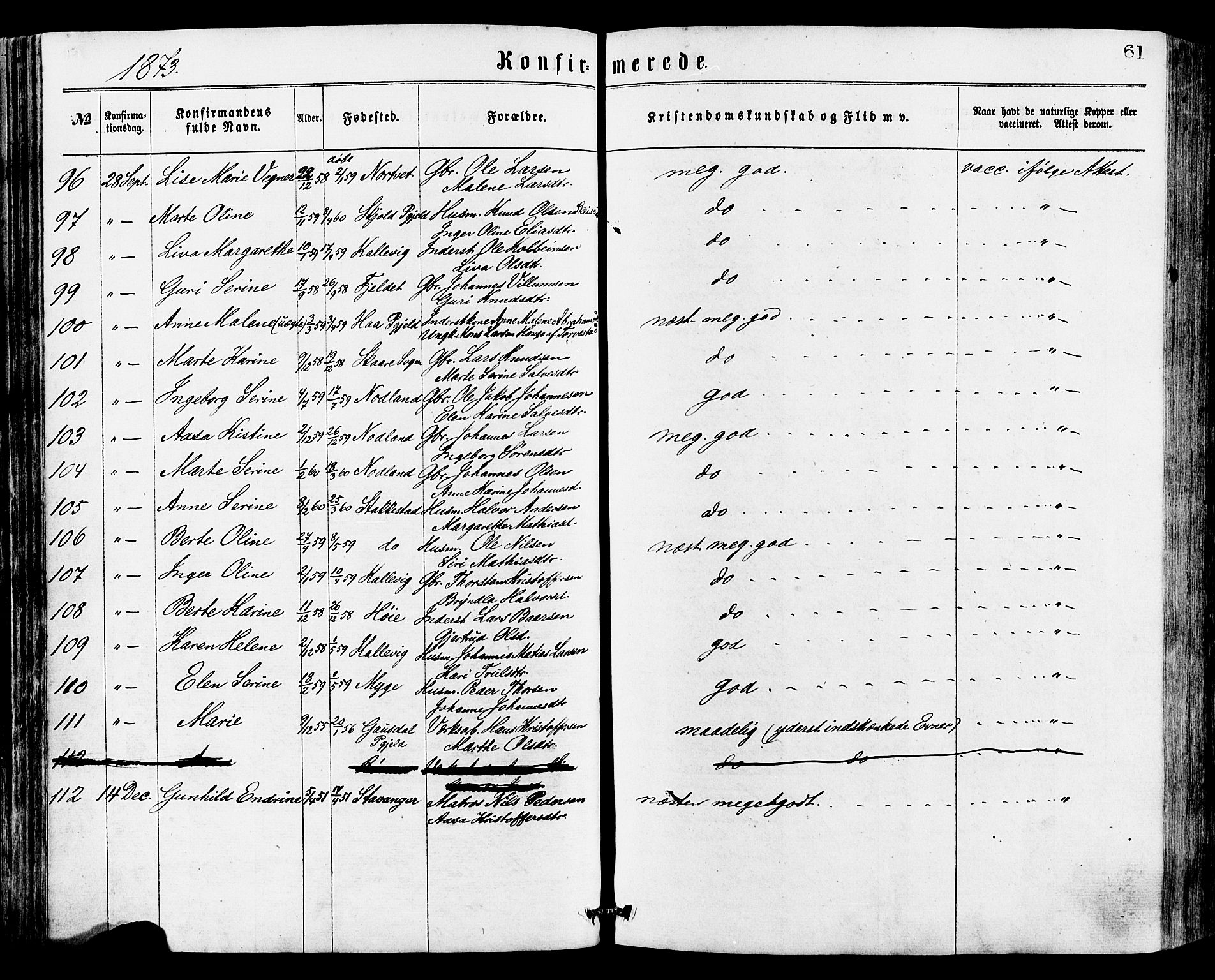 Avaldsnes sokneprestkontor, AV/SAST-A -101851/H/Ha/Haa/L0012: Parish register (official) no. A 12, 1865-1880, p. 61