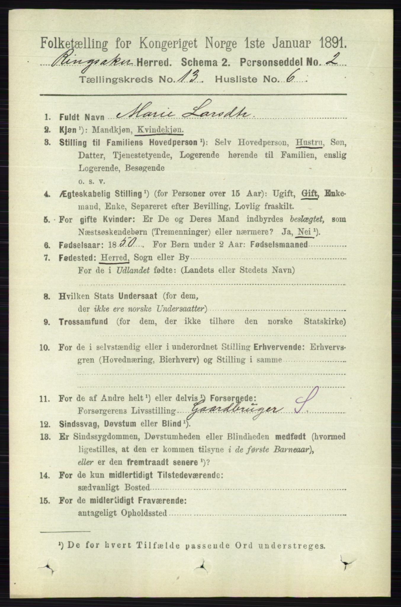RA, 1891 census for 0412 Ringsaker, 1891, p. 7238
