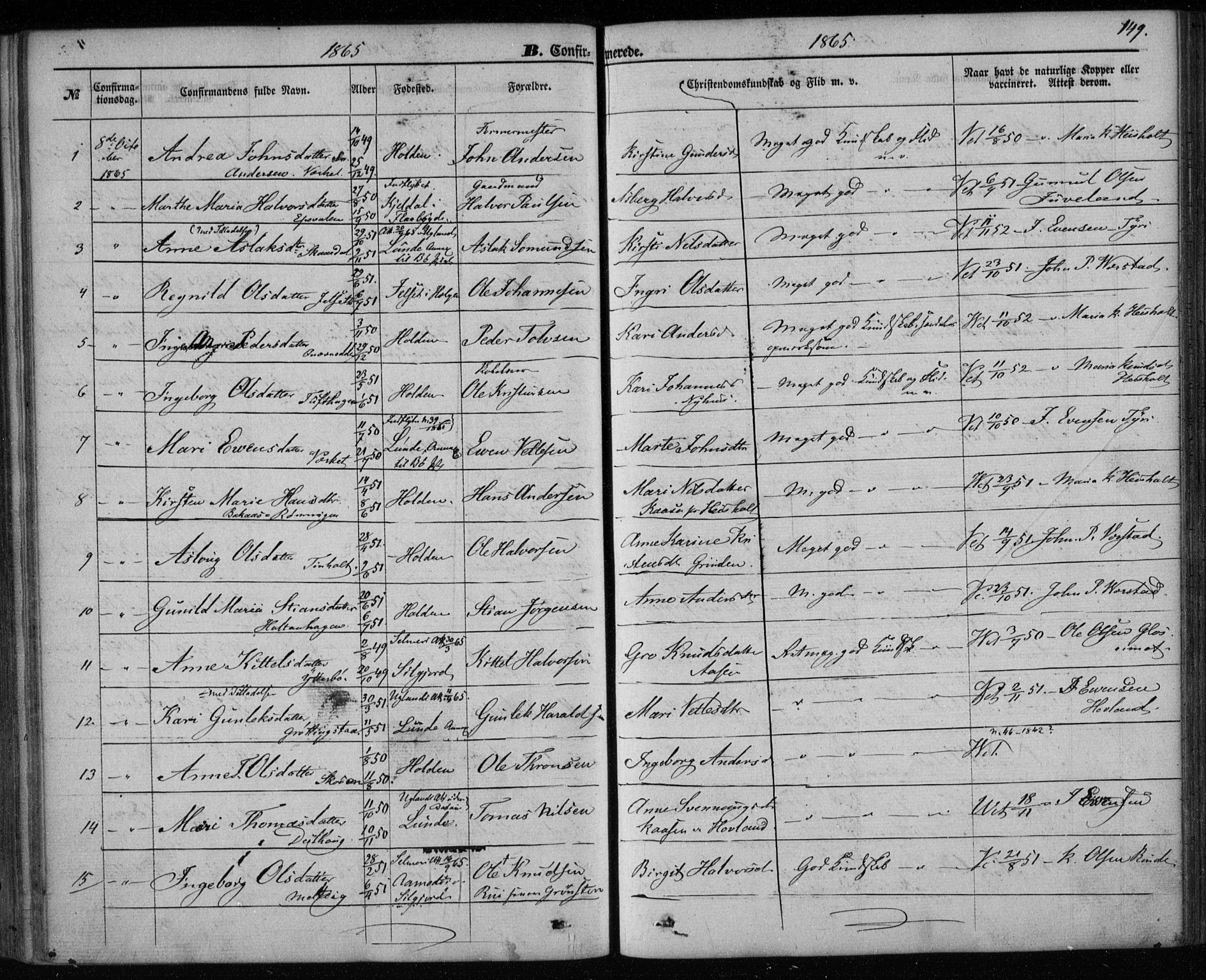 Holla kirkebøker, AV/SAKO-A-272/F/Fa/L0006: Parish register (official) no. 6, 1861-1869, p. 149