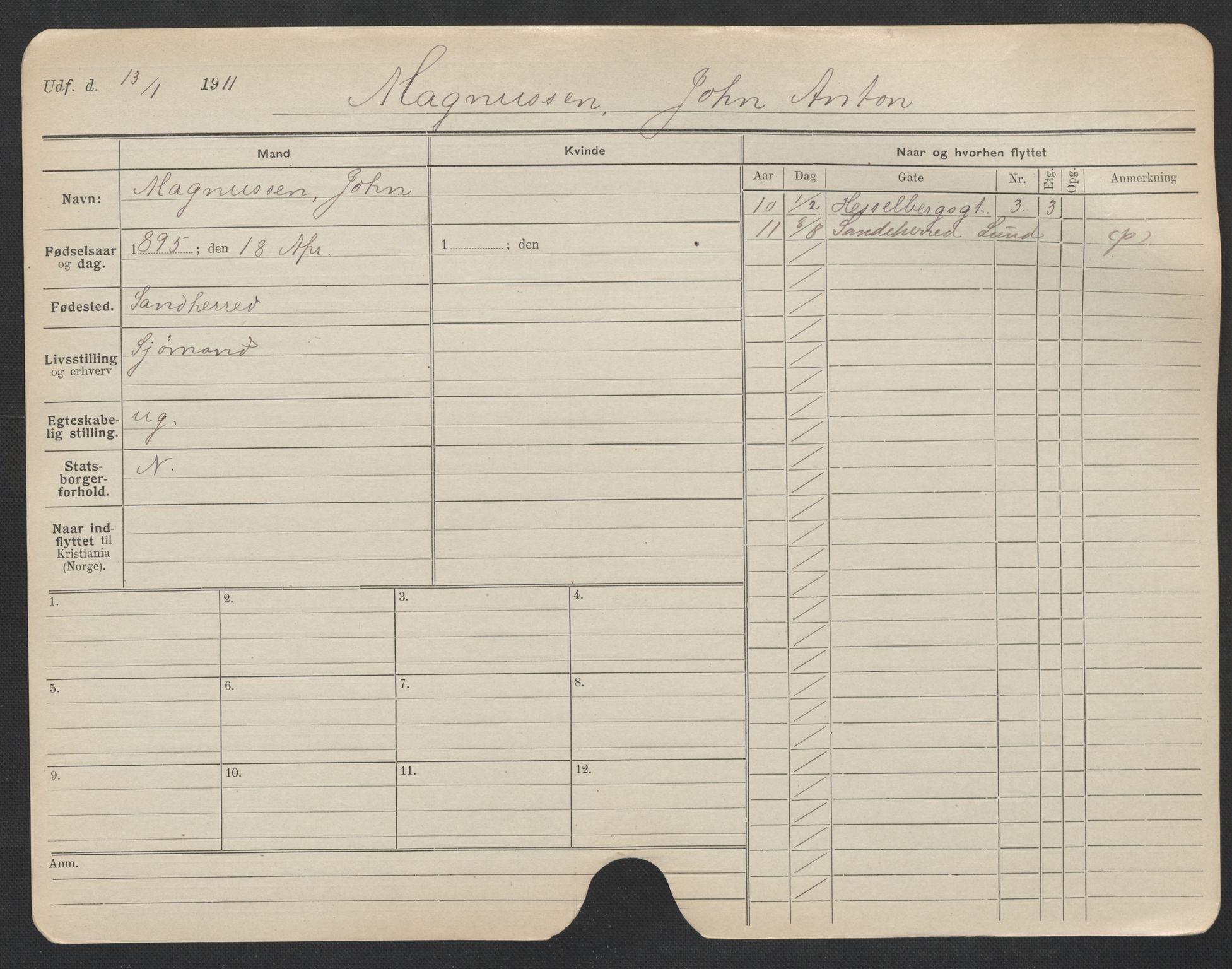 Oslo folkeregister, Registerkort, AV/SAO-A-11715/F/Fa/Fac/L0007: Menn, 1906-1914, p. 476a