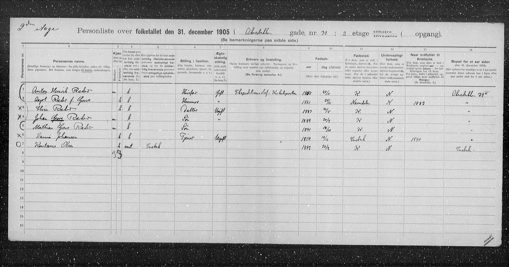 OBA, Municipal Census 1905 for Kristiania, 1905, p. 148