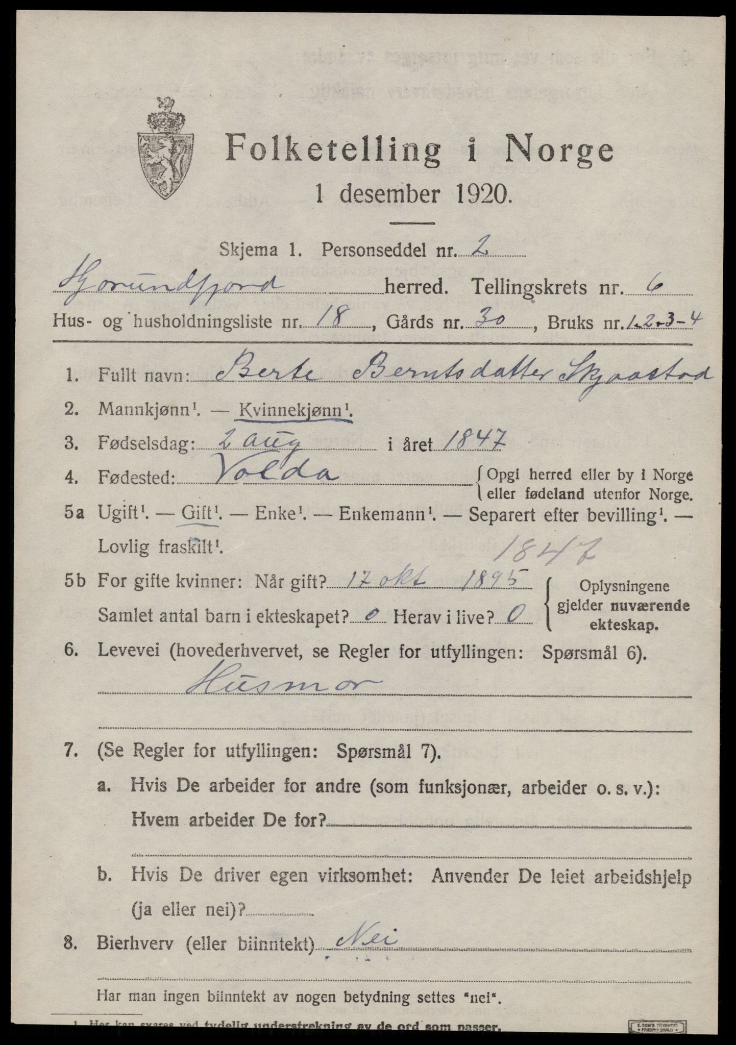 SAT, 1920 census for Hjørundfjord, 1920, p. 2411