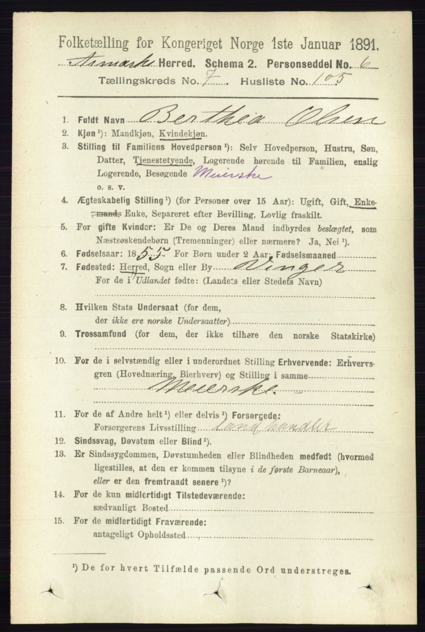 RA, 1891 census for 0118 Aremark, 1891, p. 4507