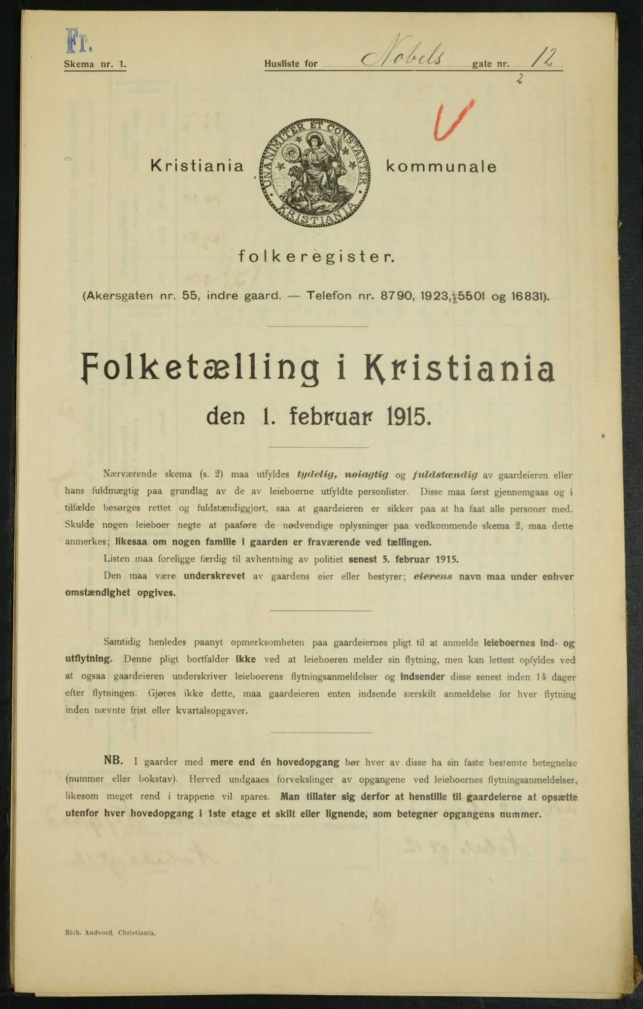 OBA, Municipal Census 1915 for Kristiania, 1915, p. 70698